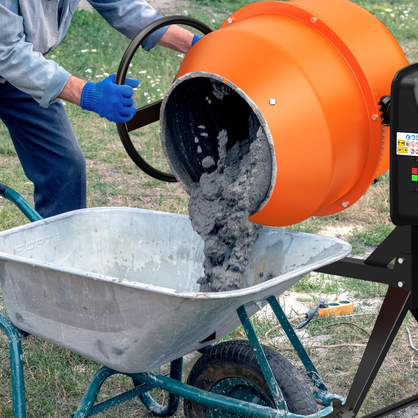 SILVEL Concrete Mixer Machine 5.3 Cu.Ft. – Rated 550W (Max 750W 1HP) Heavy Duty Portable Industrial Cement Mixing Machine with Wheel & Stand for Stucco, Mortar, Seeds, Amber