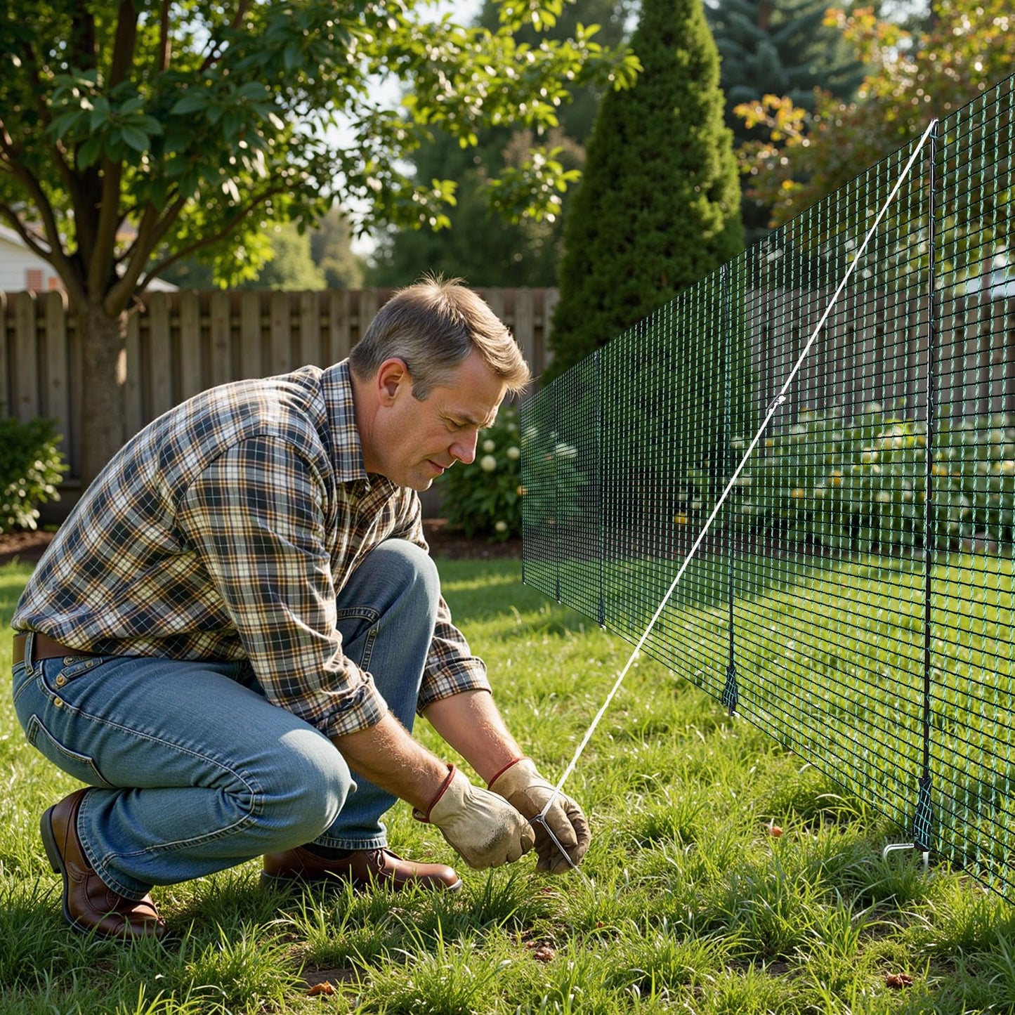 VEVOR Temporary Fence with Posts, 3 x 164 FT Plastic Mesh Fencing, Garden Safety Fences Netting with Double-Spike Stakes & Guy Ropes, Temporary Fence for Dogs, Chickens, Plants, Outdoor Yards