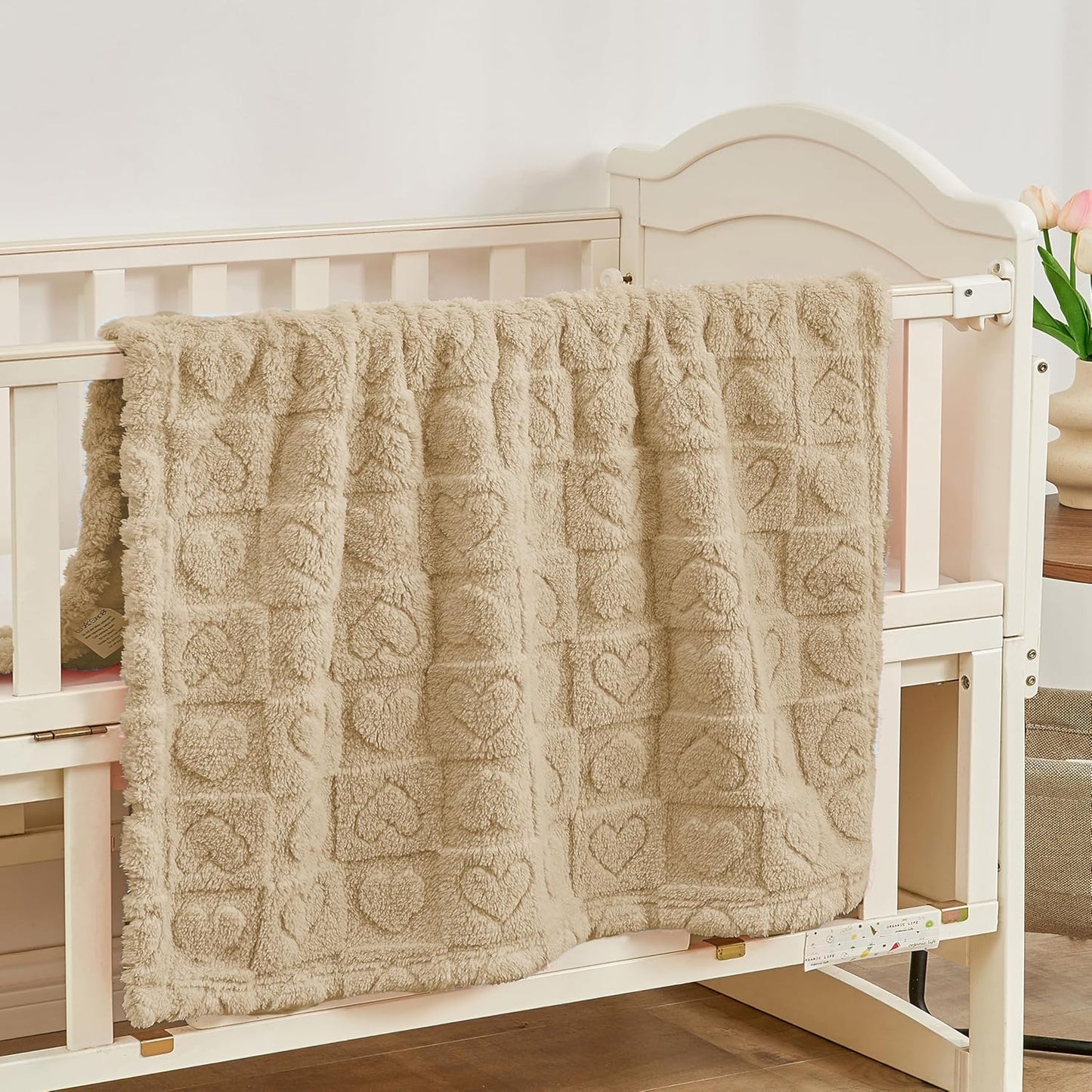 Yurhap Fleece Baby Blanket - Ultra Soft Heart Checkered Design | Cozy 30"x40" Crib & Stroller Gift (Khaki)