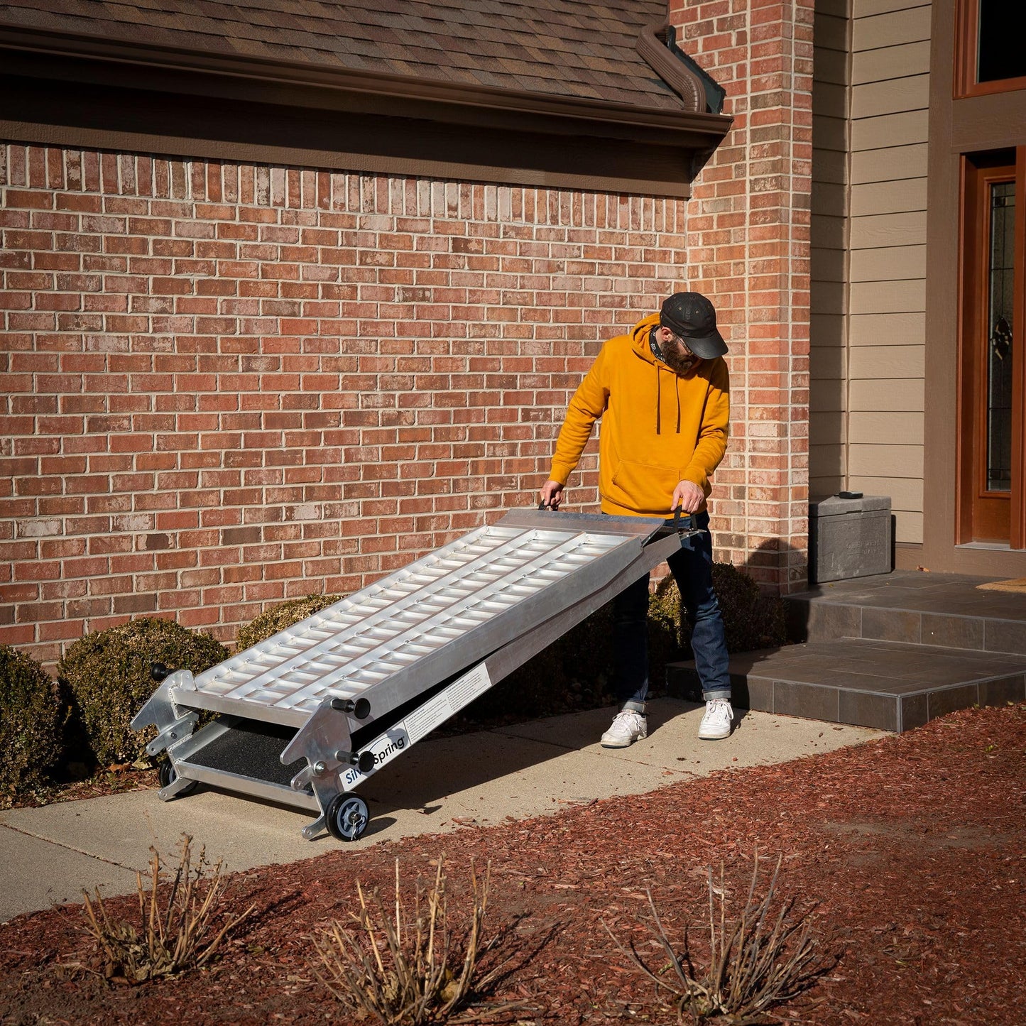 12' Portable Wheelchair Ramp, 800 lb Cap, for Home Straps, Silver Spring