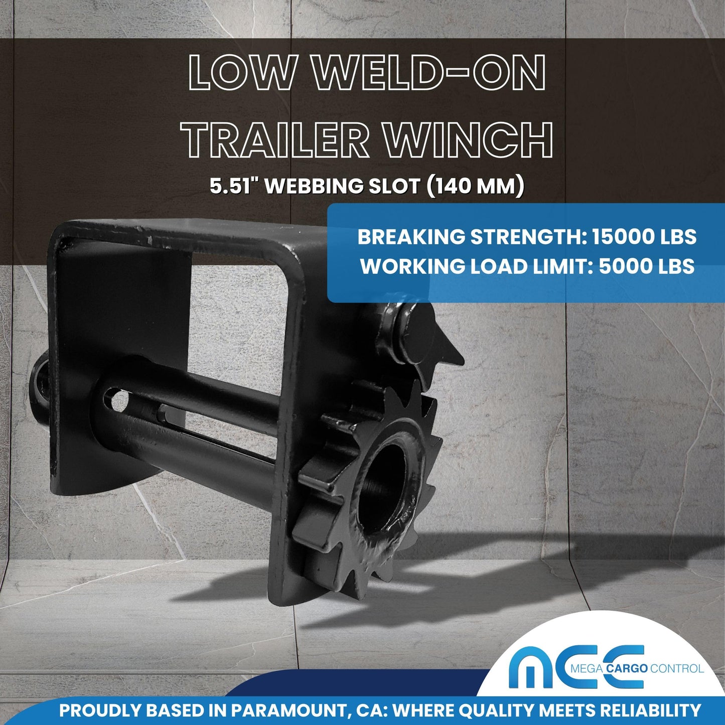 Mega Cargo Control 5 Pack Weld-On Trailer Winches, 140 MM Profile - 5,000 Load Limit, Heavy Duty Flatbed Tie Downs