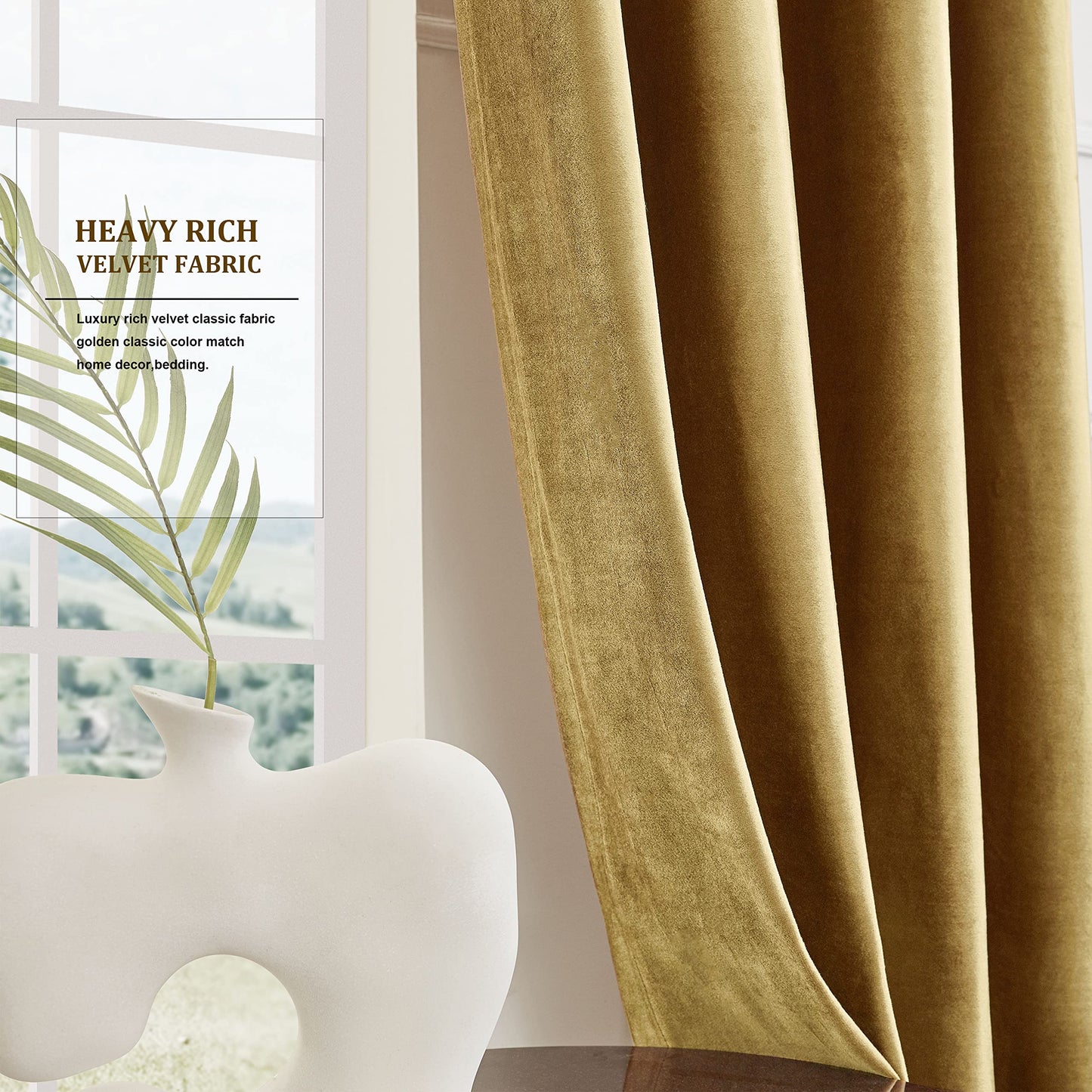 BULBUL Velvet Gold Curtains 120 inch Length- Living Room Blackout Thermal Window Drapes Darkening Decor Grommet Curtains for Bedroom Set of 2 Panels