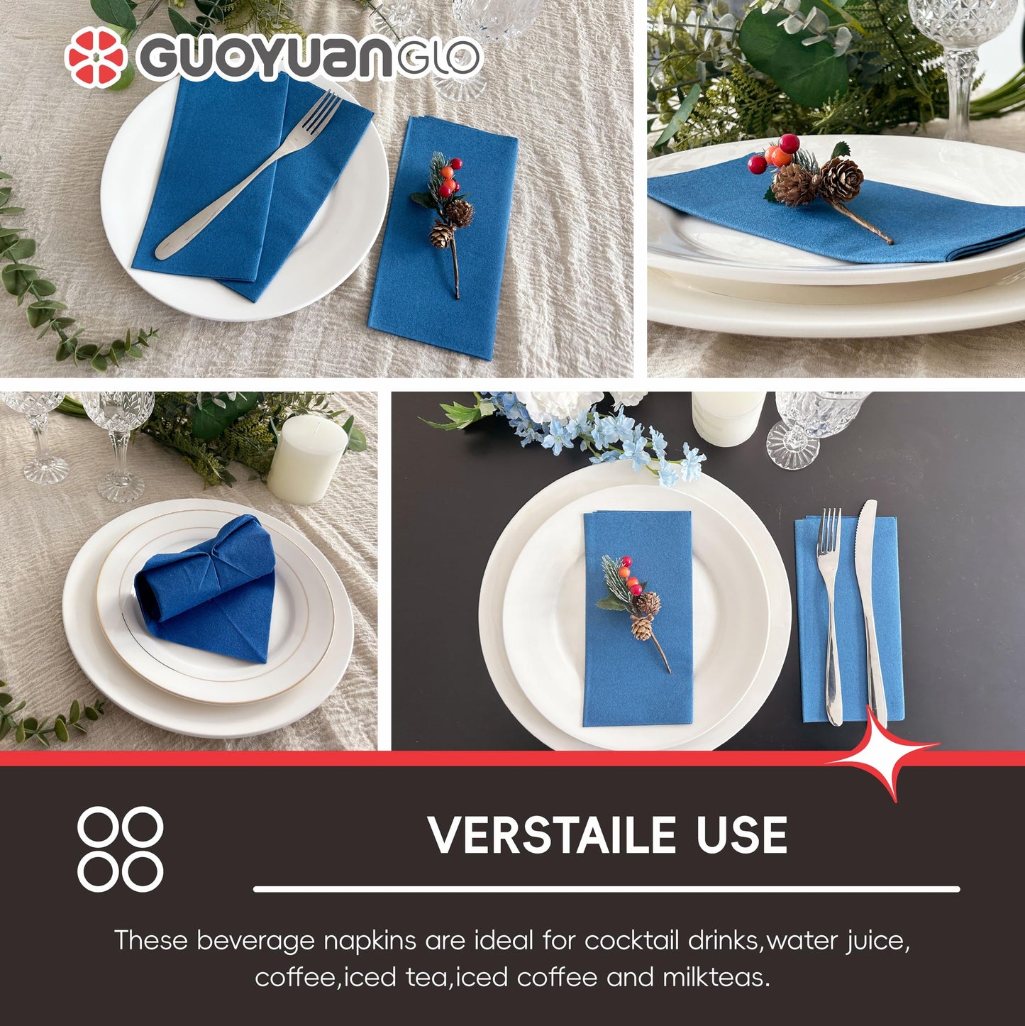 GUOYUANGLO Disposable Linen Feel Dinner Napkins Blue Cloth-Like Paper Napkins Disposable Guest Napkins for Dinne,Parties, Weddings or Events,16”x16”-50 Pack