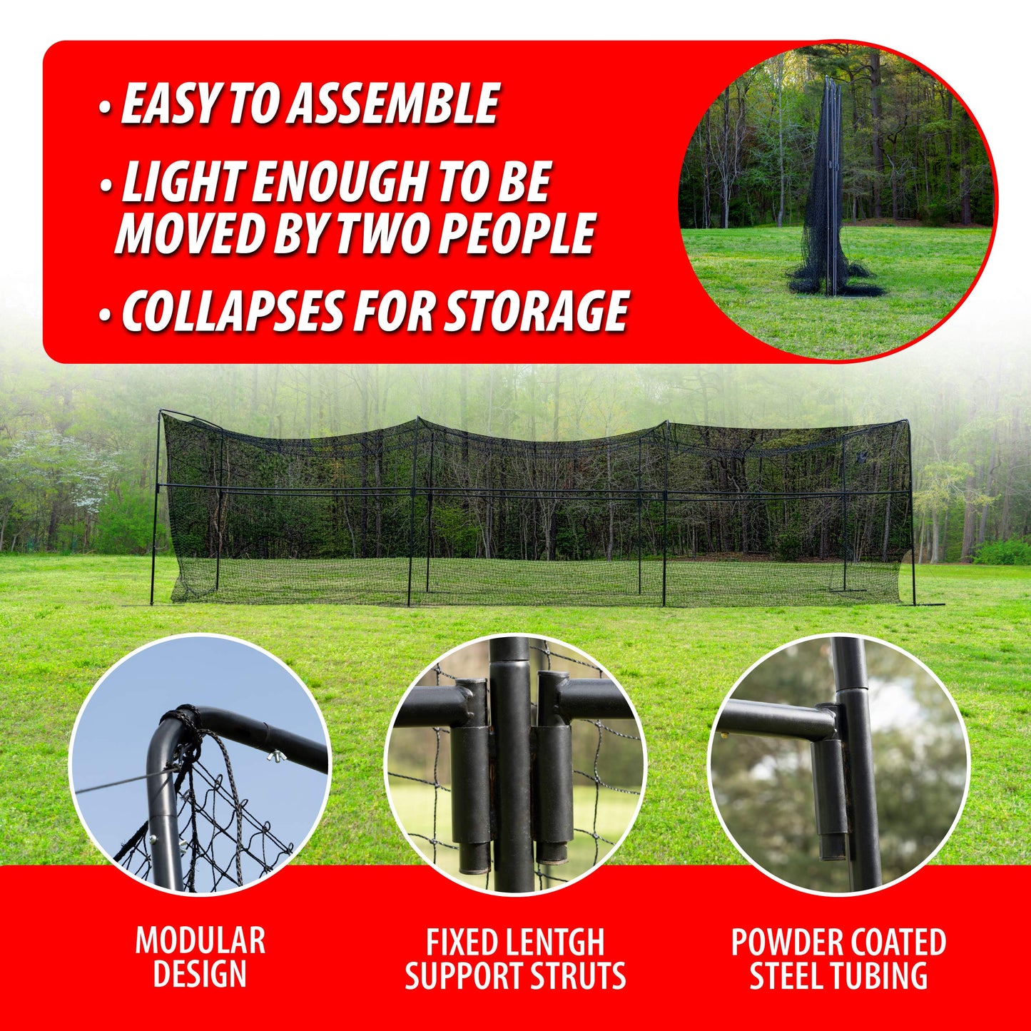 ANYTHING SPORTS 40 Foot Collapsable Batting Cage, Perfect Baseball Batting Cage, Softball Batting Cage, Complete Package with Frame and Netting. Freestanding Portable Batting Cage for Backyard