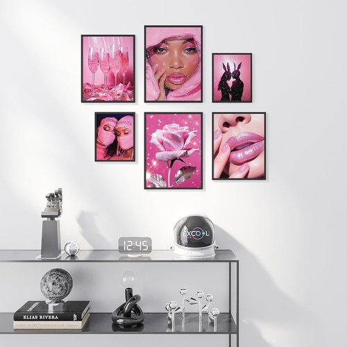 EXCOOL CLUB Pink Room Decor - Aesthetic 12x16 Hot Pink Wall Art Prints for Trendy Teen Girls Dorm (Unframed)