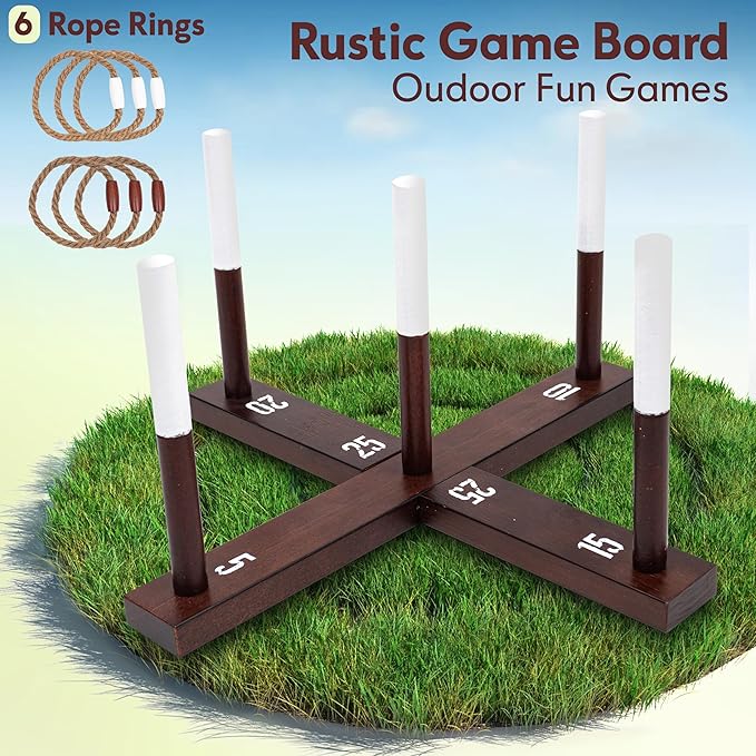 Outdoor Ring Toss Game for Adults - Perfect Lawn and Backyard Game for Adults and Family - Outdoor Yard Games for Fun Activities on Easter and Festivals - Wooden Ring Toss with Carrying Case