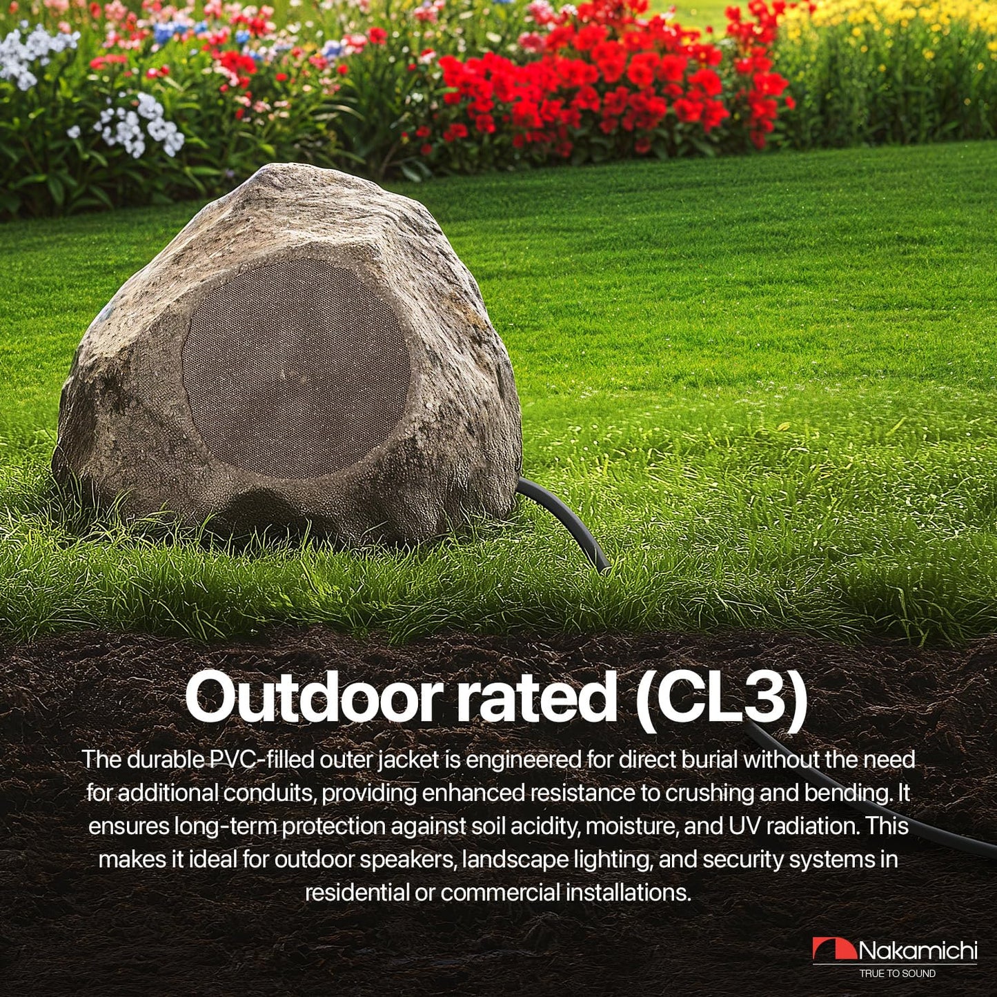 Nakamichi 10/2 (100-Foot) in-Wall & Direct Burial (UL CL2 CL3 Rated) Oxygen-Free Copper (OFC) 2-Conductor Speaker Cable Wire, Outdoor In-Ground, in-Ceiling, Riser, Black (10AWG / 100ft / 30.48m)