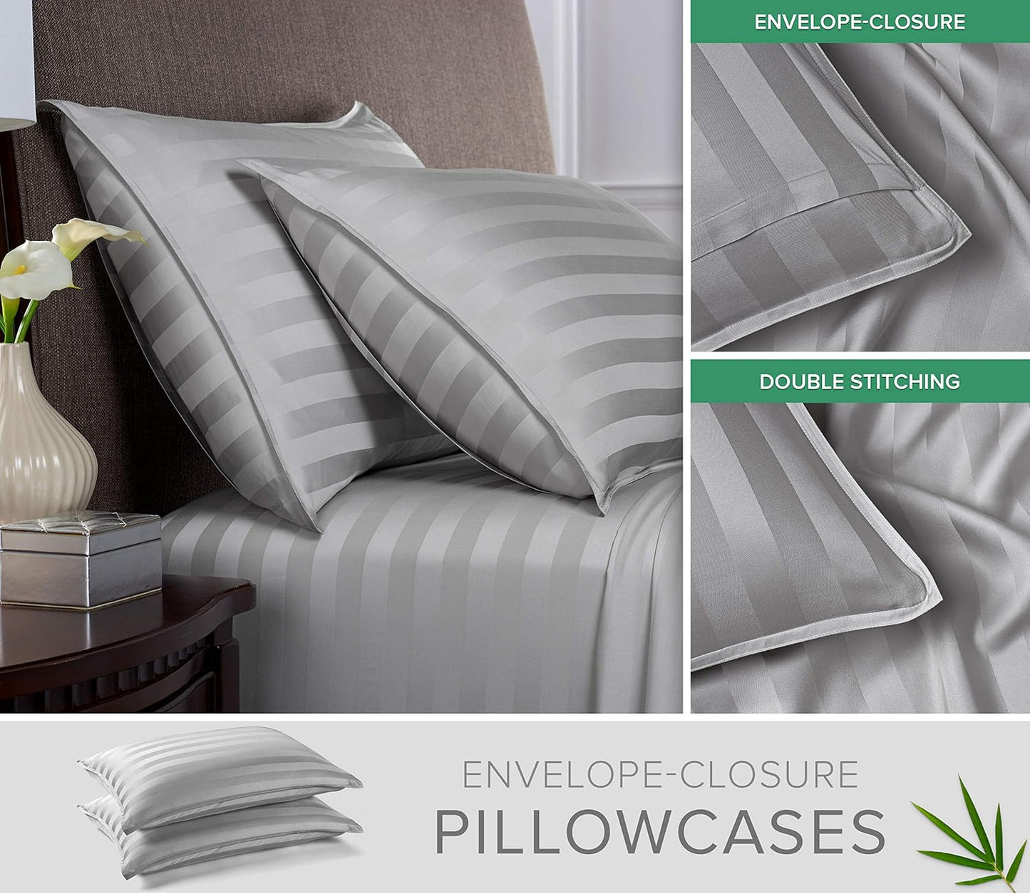 Pure Bamboo Full Sheets - Luxuriously Soft & Cooling 100% Organic Viscose Bed Sheet Set | Jacquard Silver, 2-Year Quality Promise