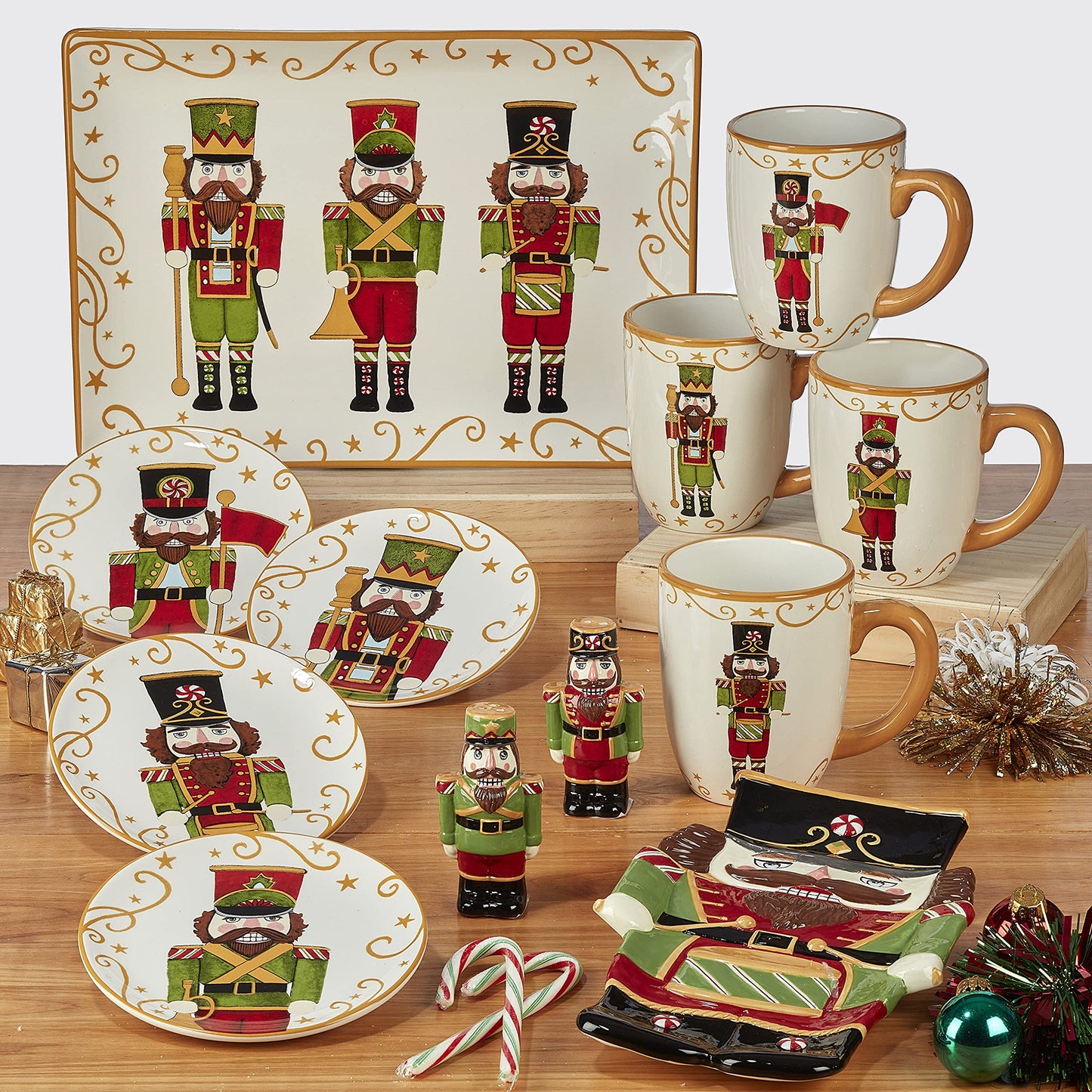 Certified International Holiday Magic Nutcracker Cookie Jar, 3D Hand-Painted Ceramic Jar – Festive 56 oz Christmas Kitchen Decor & Candy Canister – Holiday Countertop Display or Gift Idea