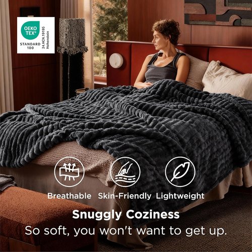 Bedsure GentleSoft Grey Fleece Queen Blanket - Cozy Soft Throw for Couch, 90x90 Inches