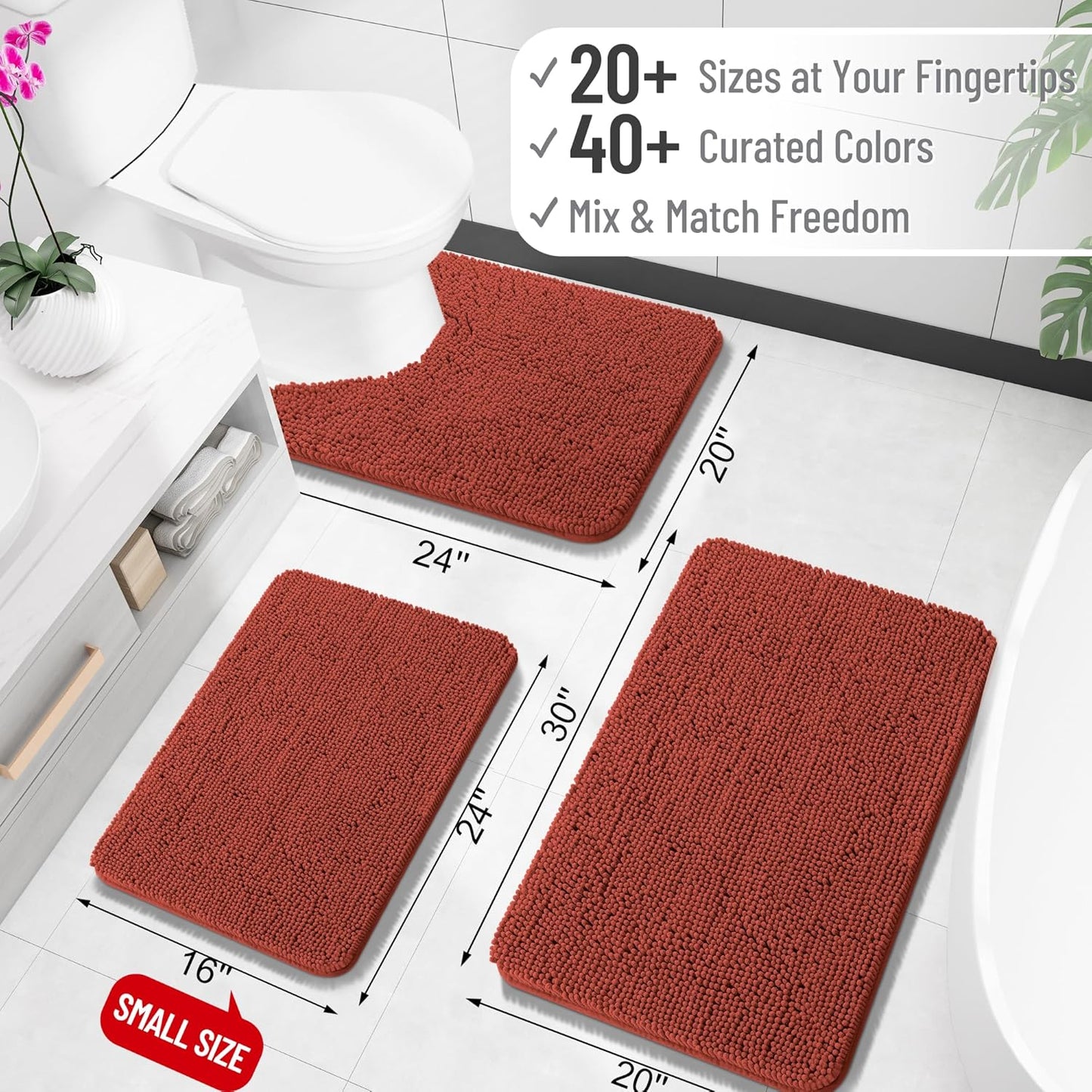 OLANLY Large Chenille Bathroom Rugs - Soft, Absorbent & Quick-Dry | 47x32 in Rustic Terracotta