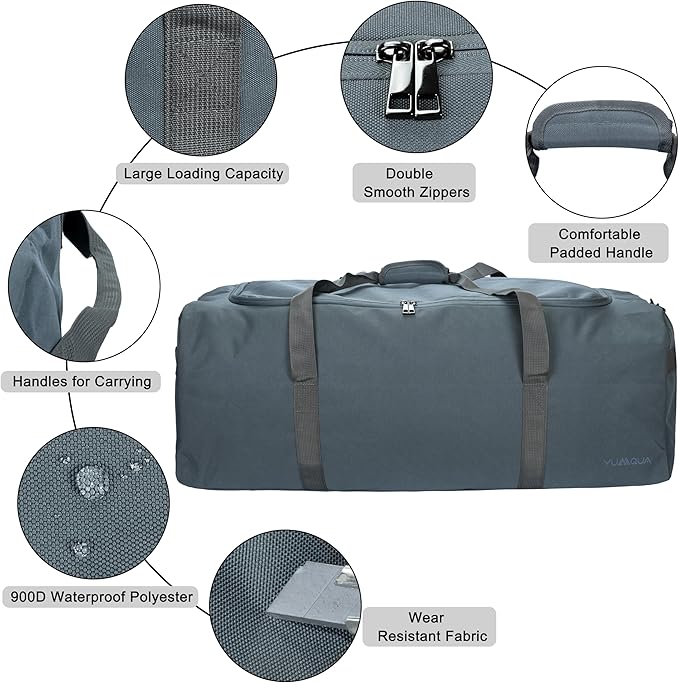 Large Duffle Bag 100L, Travel Duffel Bag for Men, Water & Tear Resistant Travel Bag, Extra Large Moving Bags Women Weekender Bag Overnight for Sports Travel Essentials, Camping Gear Storage (Gray)