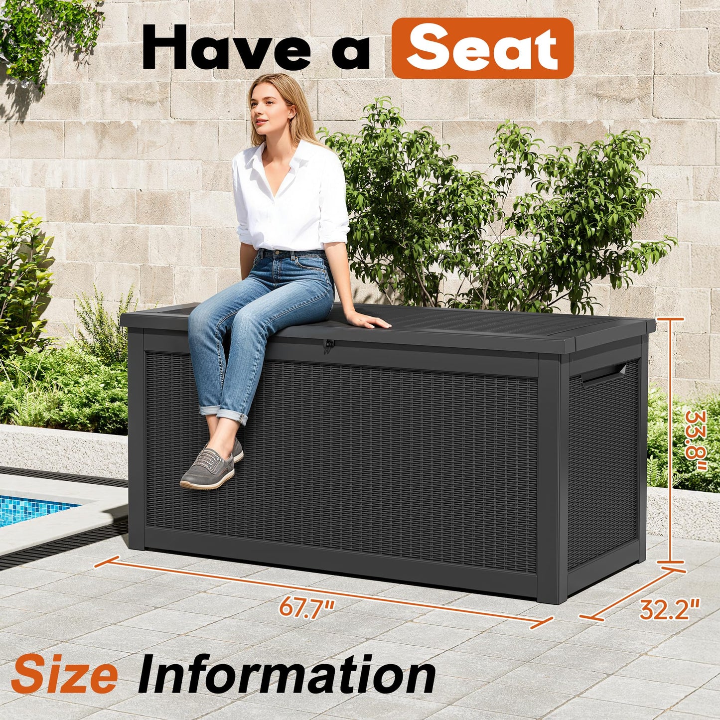 NBYSGO Outdoor Storage Deck Boxes Waterproof, Waterproof and UV Resistant Outdoor Storage Box Lockable Lid for Delivery Box, Indoor, Garden Tools, Pool Supplies, Patio (Black, 300 Gallon)