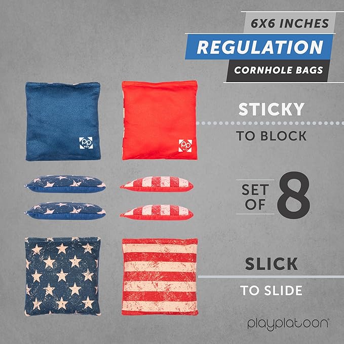 Professional Cornhole Bags - Set of 8 Regulation All Weather Double Sided - Sticky Side/Slick Side Bean Bags for Pro Corn Hole Game