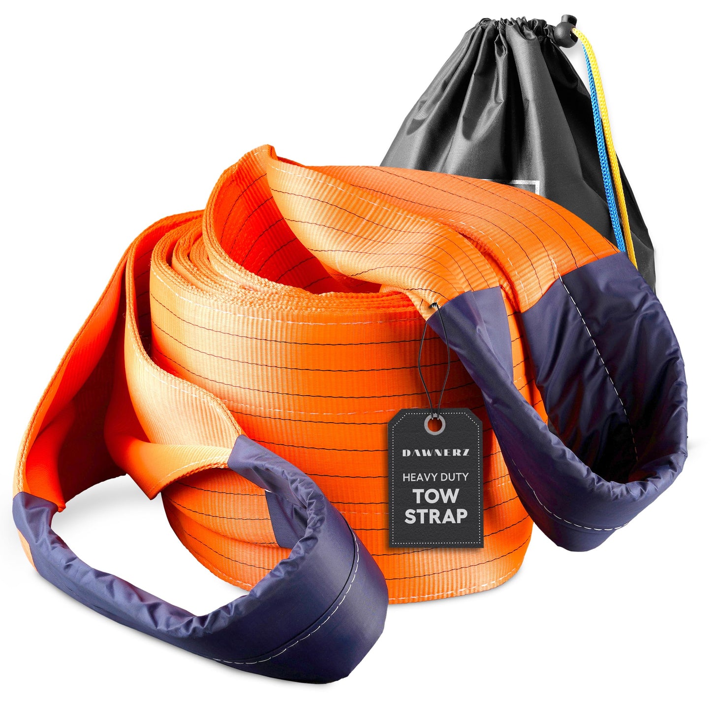 Dawnerz Heavy Duty Tow Strap 30 ft 380000 lbs Minimum Break Strength - Dawnerz Towing Rope for Truck Bus and Tractor