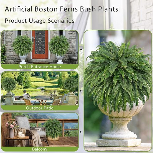 Forest Prince 50" Artificial Boston Ferns - Large Faux Bush Plants with 96 Fronds for Outdoor Decor