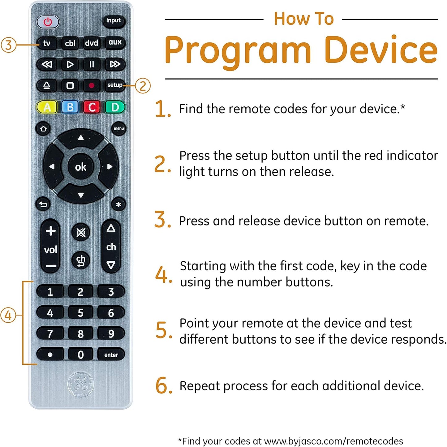 GE 4-Device 33709 Universal Remote Control, Designer Series, Brushed Nickel/Silver