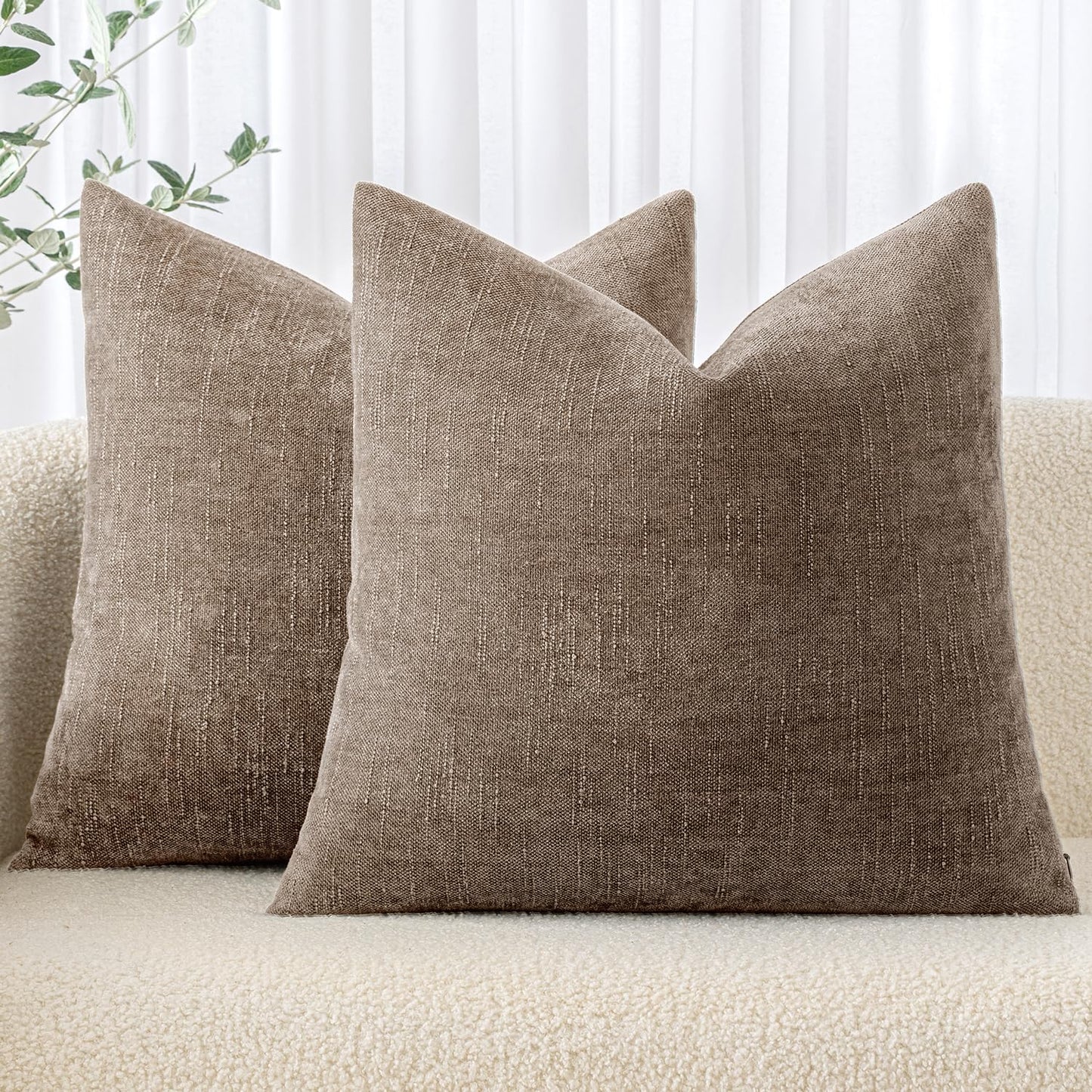 MIULEE Pack of 2 Decorative Throw Pillow Covers Soft Chenille Throw Pillows Solid Textured Euro Cushion Covers for Couch Sofa Bedroom Living Room 22x22 Inch, Taupe Grey