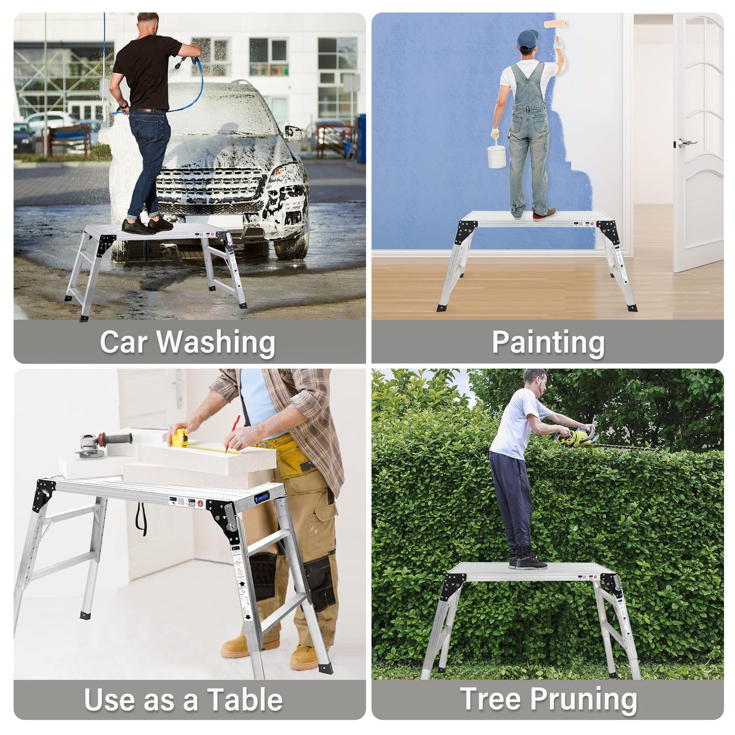 ORIENTOOLS Adjustable Work Platform, (39.4" X 18.5") Portable Folding Aluminum Step Ladder, Scaffolding Platform of Capacity 330 LBS Heavy Duty, 7 Gear Adjustable Height 24 to 35 inches