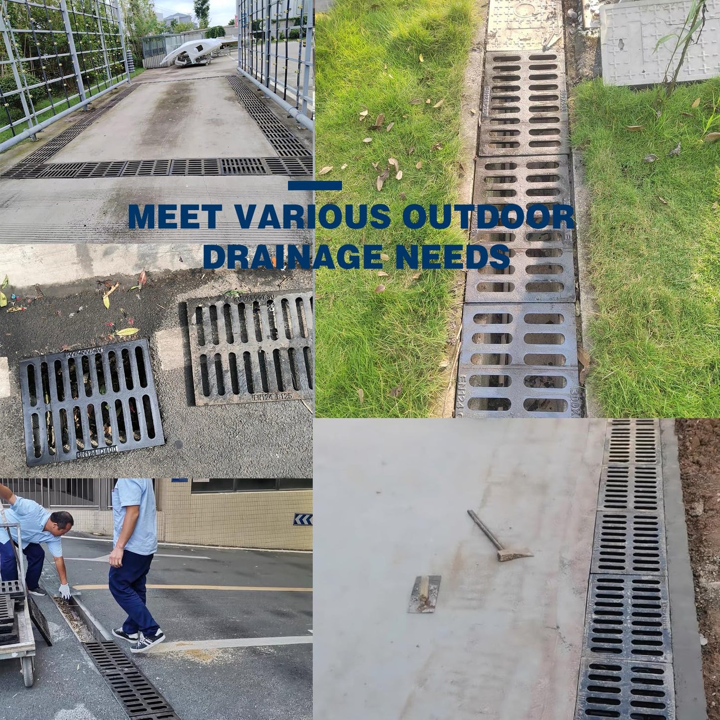 Cast Iron Drain Grate, 28 * 28in Outdoor Drain Cover, B125 Class Ductile Iron Channel Drainage Grates, Heavy Duty Sewer Grate,Black Square Drain Grate for Yard,Driveway,Concrete Floor.