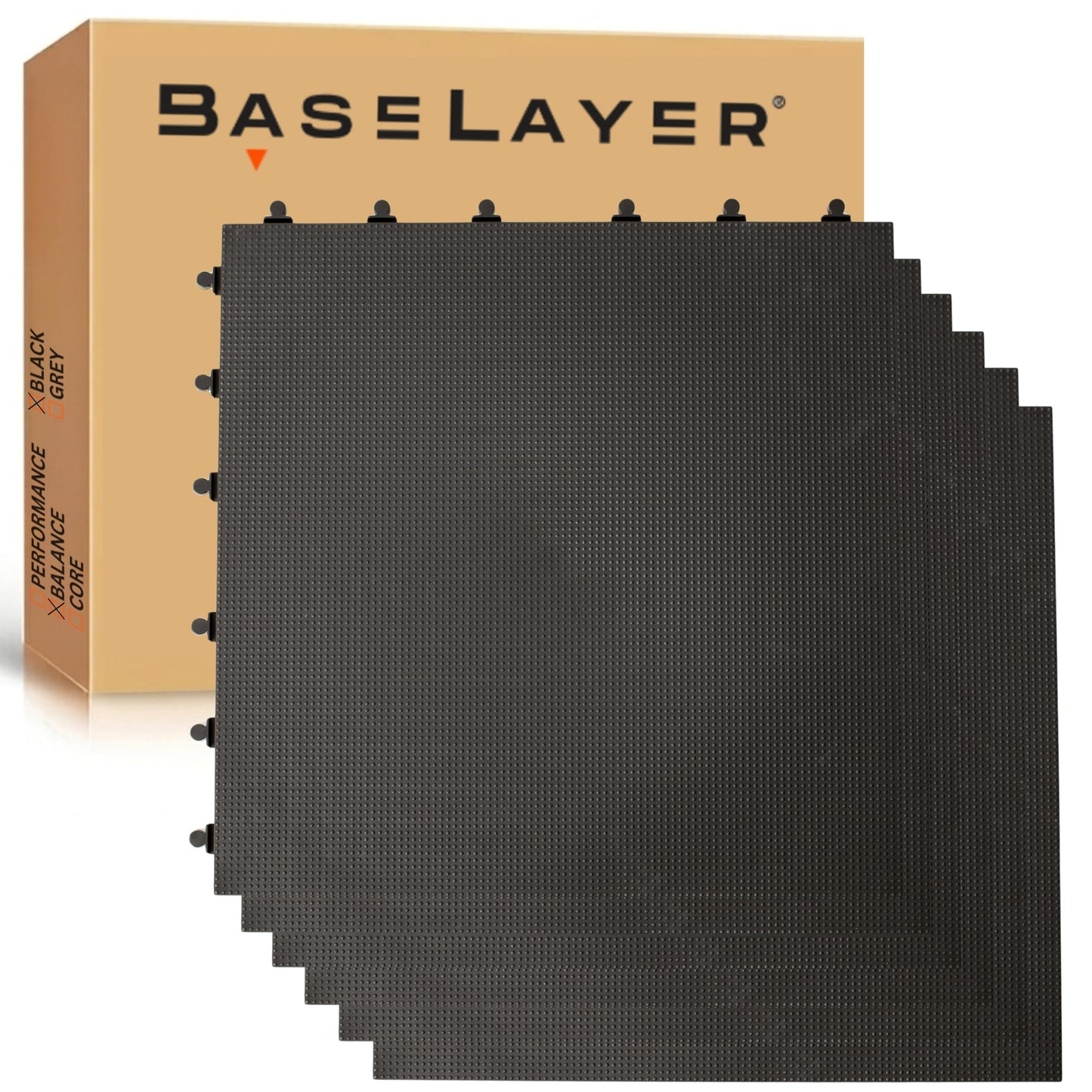 Baselayer Balance Series Interlocking Floor Tiles - Durable ½ in TPE (Rubber Like, NOT Foam, no Odor) - Gym Flooring for Cardio Equipment & Gymnastics - Black, 15 SqFt (6 Pack) - Made in USA