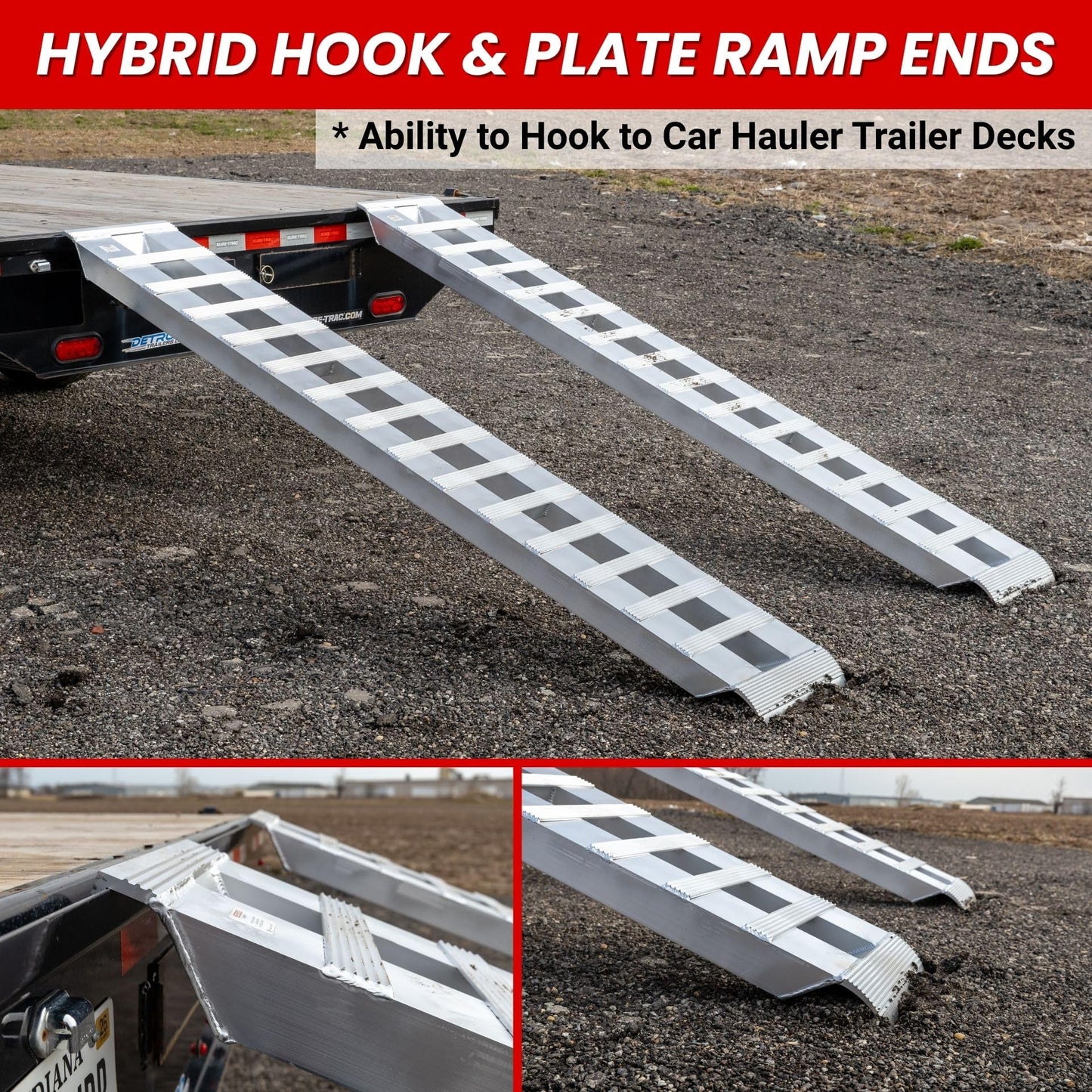 GEN-Y Hitch Heavy Duty Aluminum Loading Ramps - Set of 2, 8 Feet Long x 15 Inches Wide, 10000 lbs Capacity, Hybrid Hook and Plate Ends, Serrated Cross Rungs for Maximum Traction