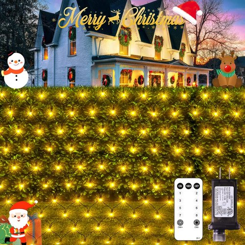 JMEXSUSS 360 LED Christmas Net Lights - Waterproof Connectable 12ft x 5ft Mesh Lights | Warm White with Remote