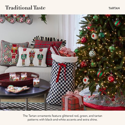 MACKENZIE-CHILDS Set of 6 Glass Ornaments, Christmas Tree Decorations Set, Tartan
