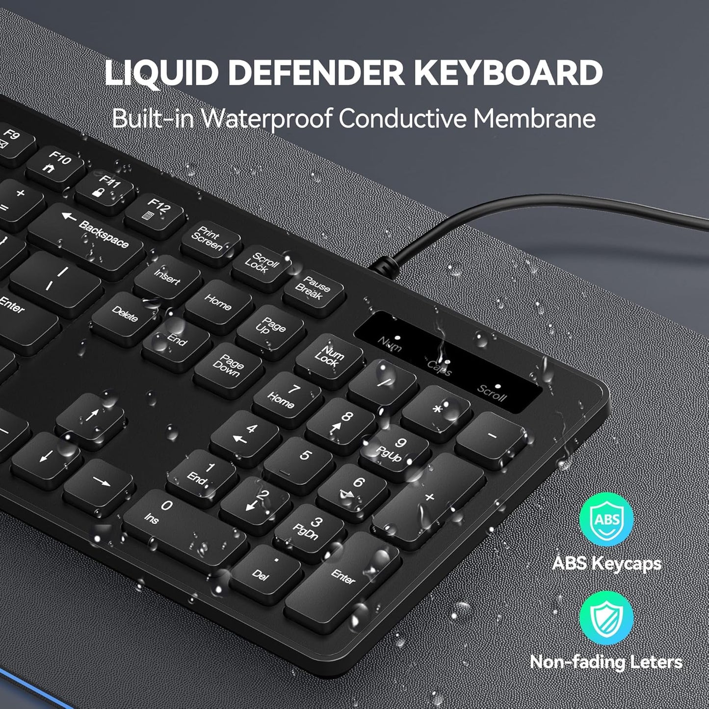TECKNET Wired Keyboard,Silent USB Keyboard for Office,Spill-Resistant,Slim Full-Size Membrane Layout,Plug and Play