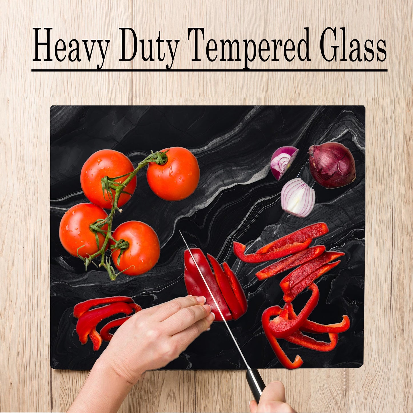 Black Marble Kitchen Glass Cutting Board Ocean Decorative Gift Marbled Granite Stone Rock Gift For Her Mom Wife (Black Marble)