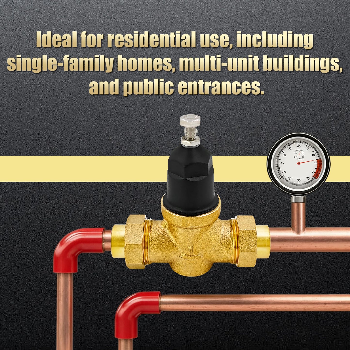 1-NR3XL 1" NR3XLDU Water Pressure Reducing Valve with 1 Rolls Teflon Tape, Double Union FNPT Connection, Water Savings And Energy Savings, for Home & Commercial Use