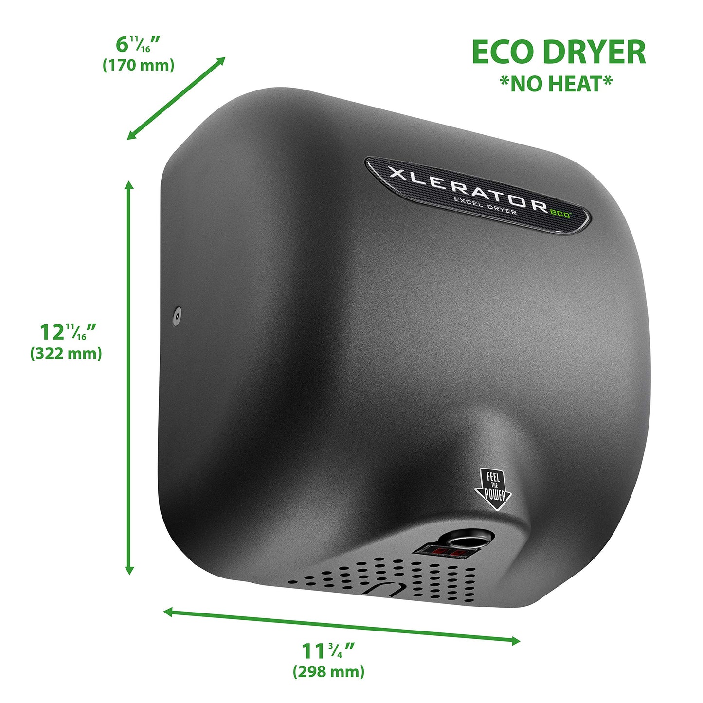 XLERATOReco XL-GR-ECO 1.1N High Speed Commercial Hand Dryer, Excel Dryer, Graphite Textured Cover, Automatic Sensor, Surface Mount, Noise Reduction Nozzle, LEED Credit, No Heat, 110/120V (2 PK)