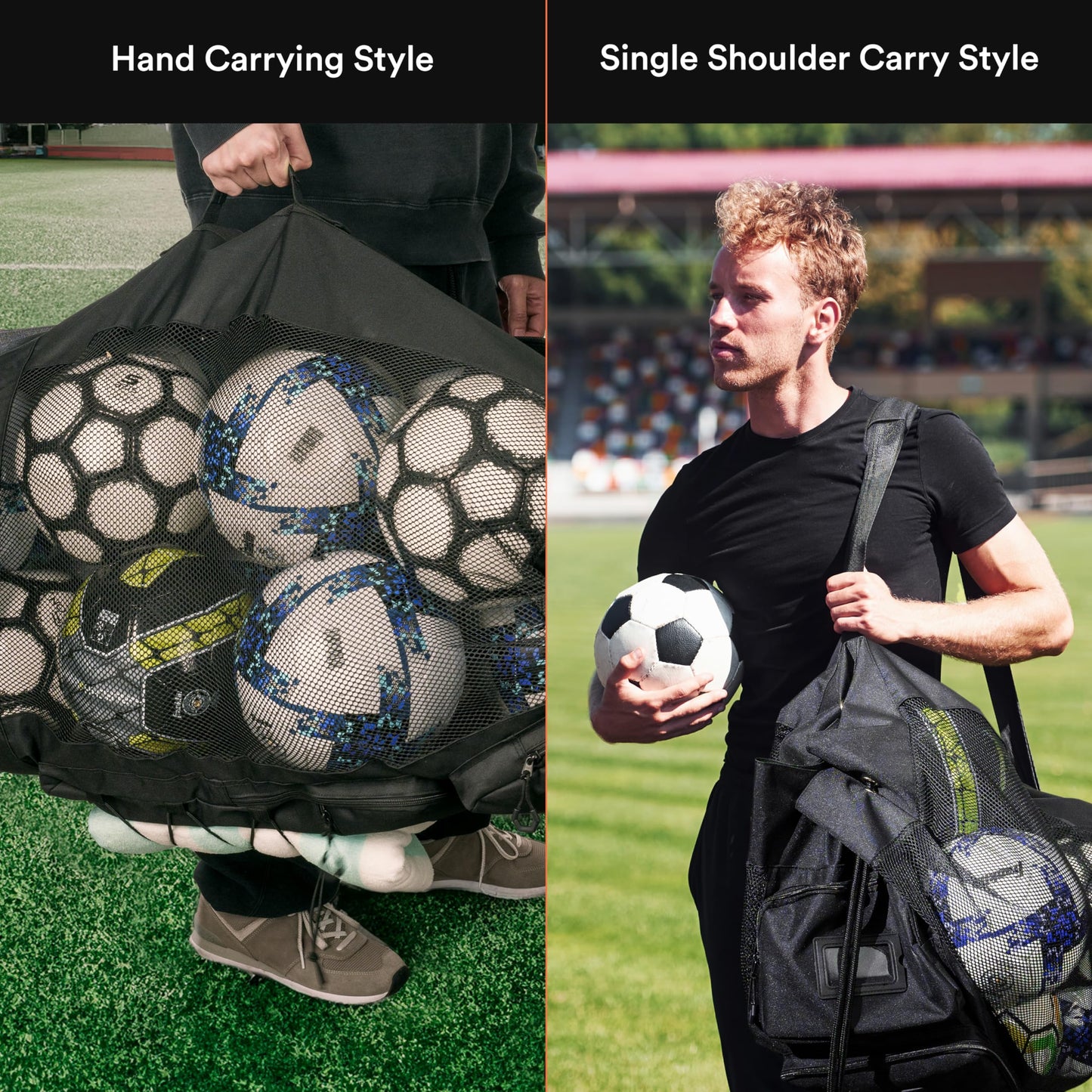 Fitdom Heavy Duty Large Soccer Mesh Equipment Ball Bag w/Adjustable Shoulder Strap Design for Coach. 2 Front Pockets for Sporting Accessories. Best for All Outdoor & Water Gears