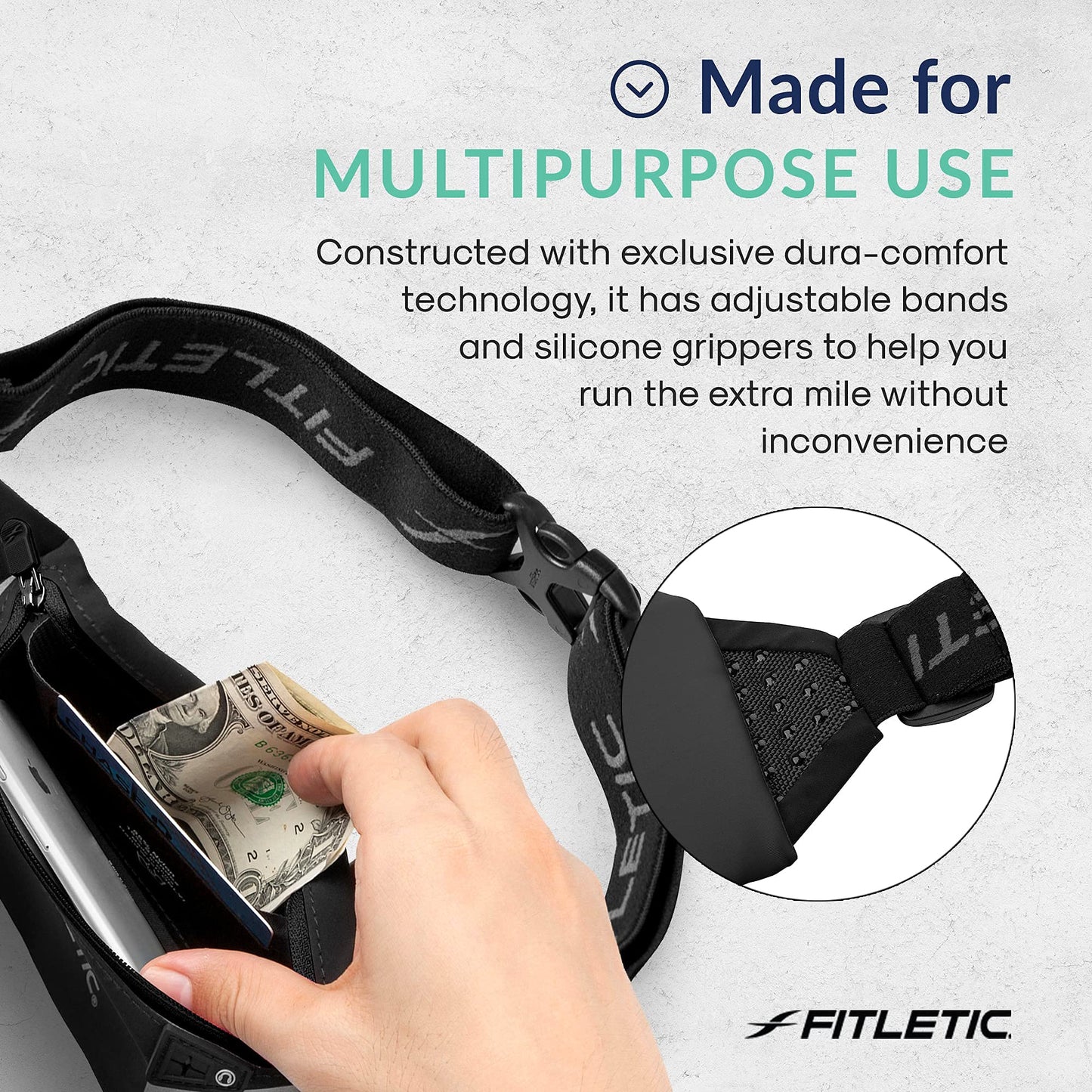 Fitletic Modern Sports Running Belt For Men & Women – Water Resistant Pouch - Fits All Smart Phones- Lightweight, Low Profile Design –Lycra Coated With Inner Card Organizer Pocket