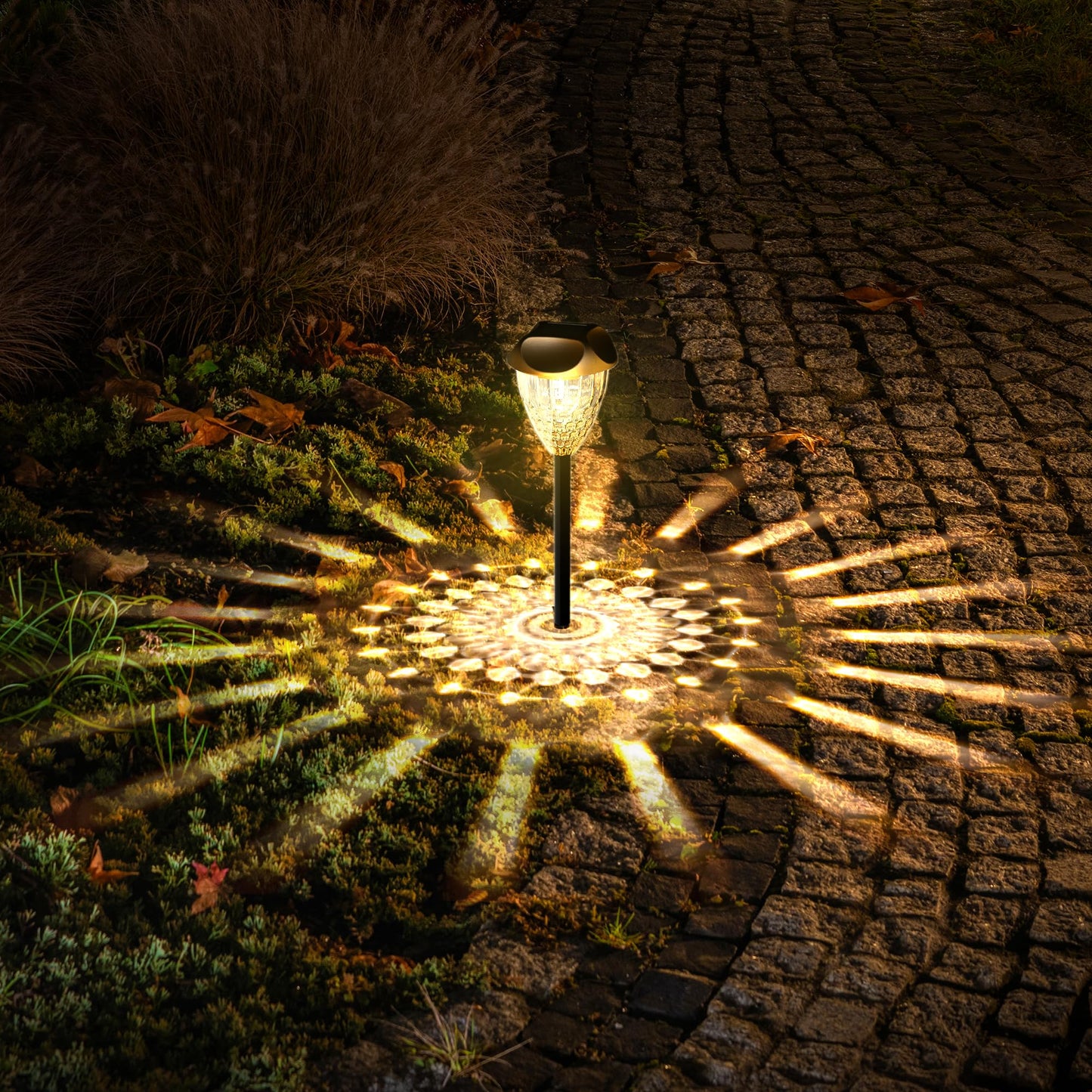 Ensenior 12-Pack Solar Garden Lights, Warm White LED, Auto ON/OFF, Waterproof, Plastic, Model CP3-10CM-30K-12-BL-ZY-M02