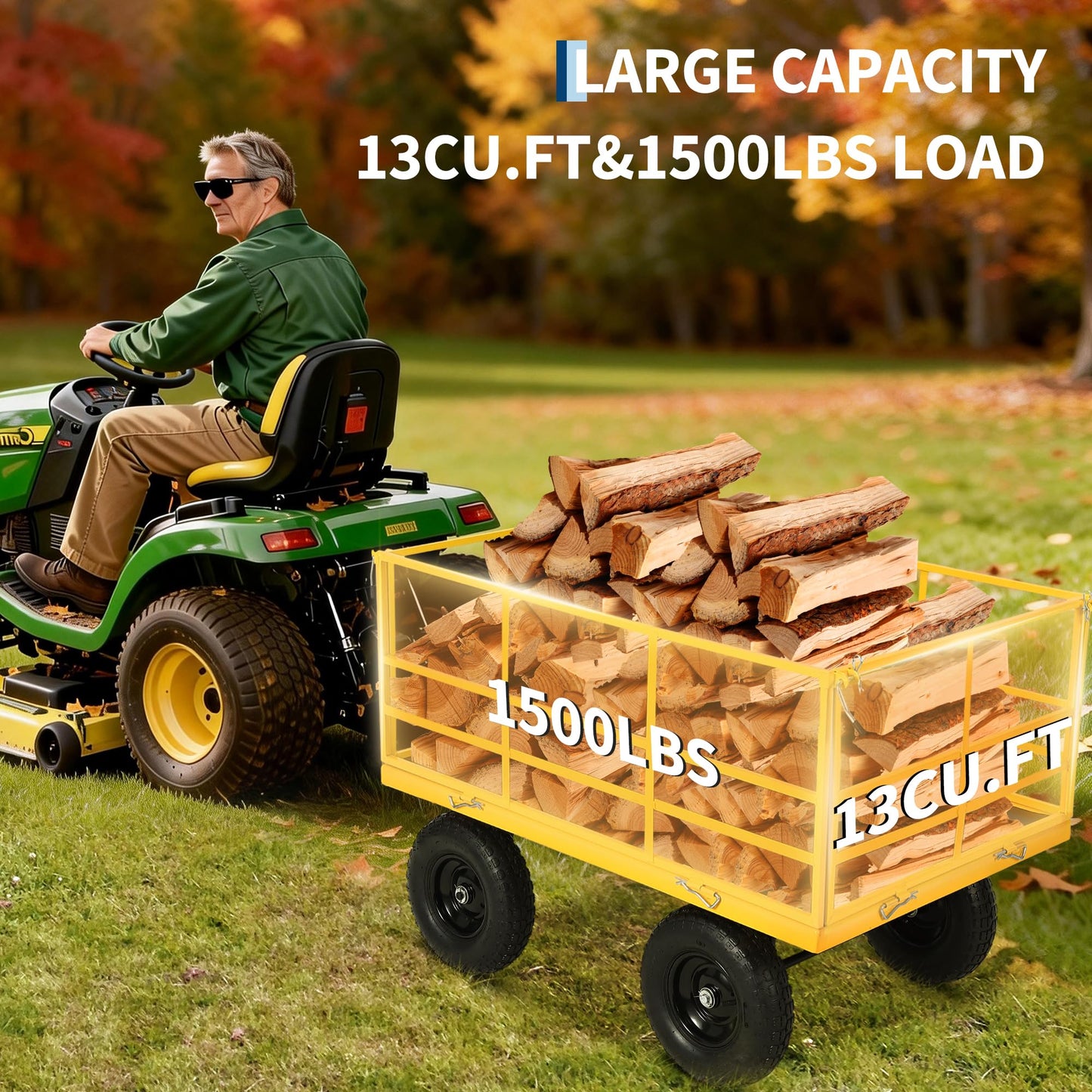 Heavy Duty 1500 Lbs Capacity Mesh Steel Garden Cart Folding Utility Wagon with Removable Sides, Garden Cart on Wheels for Gardening Soil, Tools, and Plant Transport