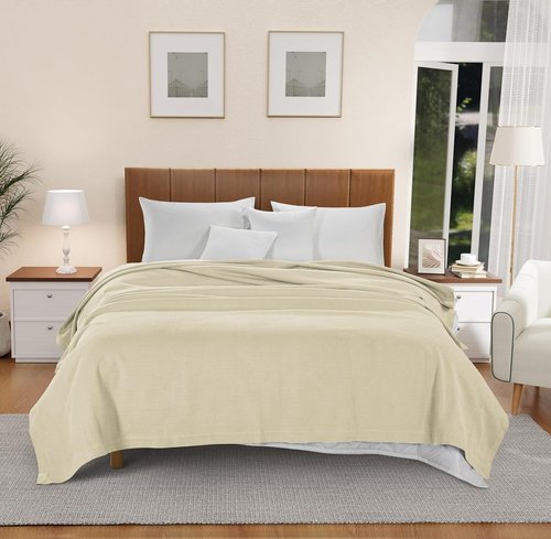 **Lane Linen King Size Blanket - 100% Cotton, Soft & Cozy - Premium Modern Luxury for All Seasons - Tan**