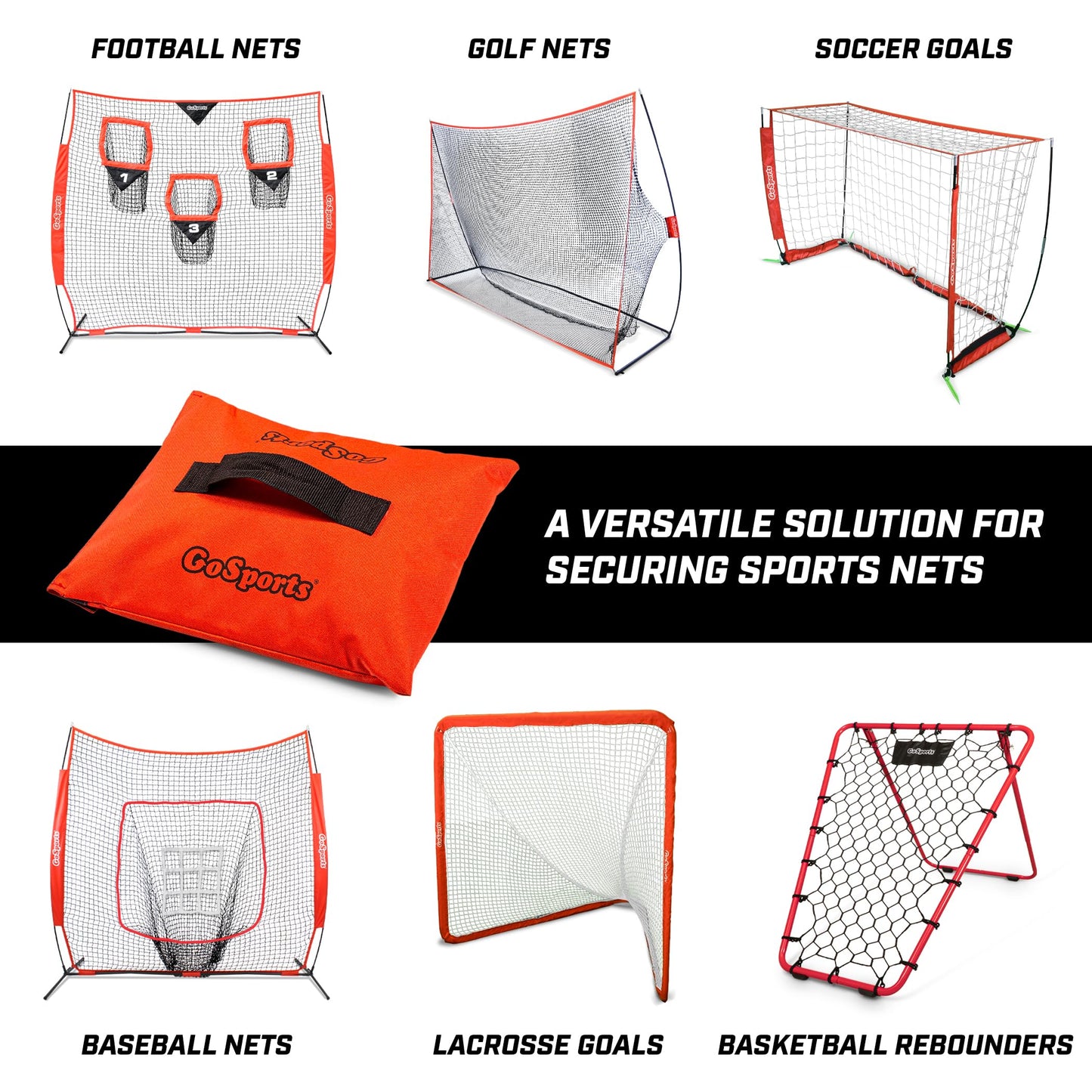 GoSports Sports Net Sandbags Set of 4 Weighted Anchors for Baseball Nets, Soccer Goals, Golf Nets, Football Nets, Hockey Nets and More