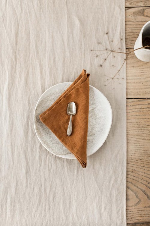 MagicLinen 100% Linen Napkins - Reusable Kitchen Cloth Napkins for Everyday Use - Eco friendy Dinner Table Napkins Set of 4 - Cinnamon Color
