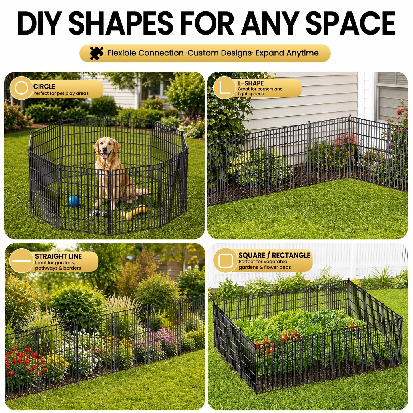 8 Panels No Dig Garden Fence Animal Barrier, 48in(H) × 21ft(L) Decorative Metal Outdoor Dog Fence, Rustproof Pet Fencing for Yard, Patio, Flower Bed -Temporary Fencing| Easy to Install