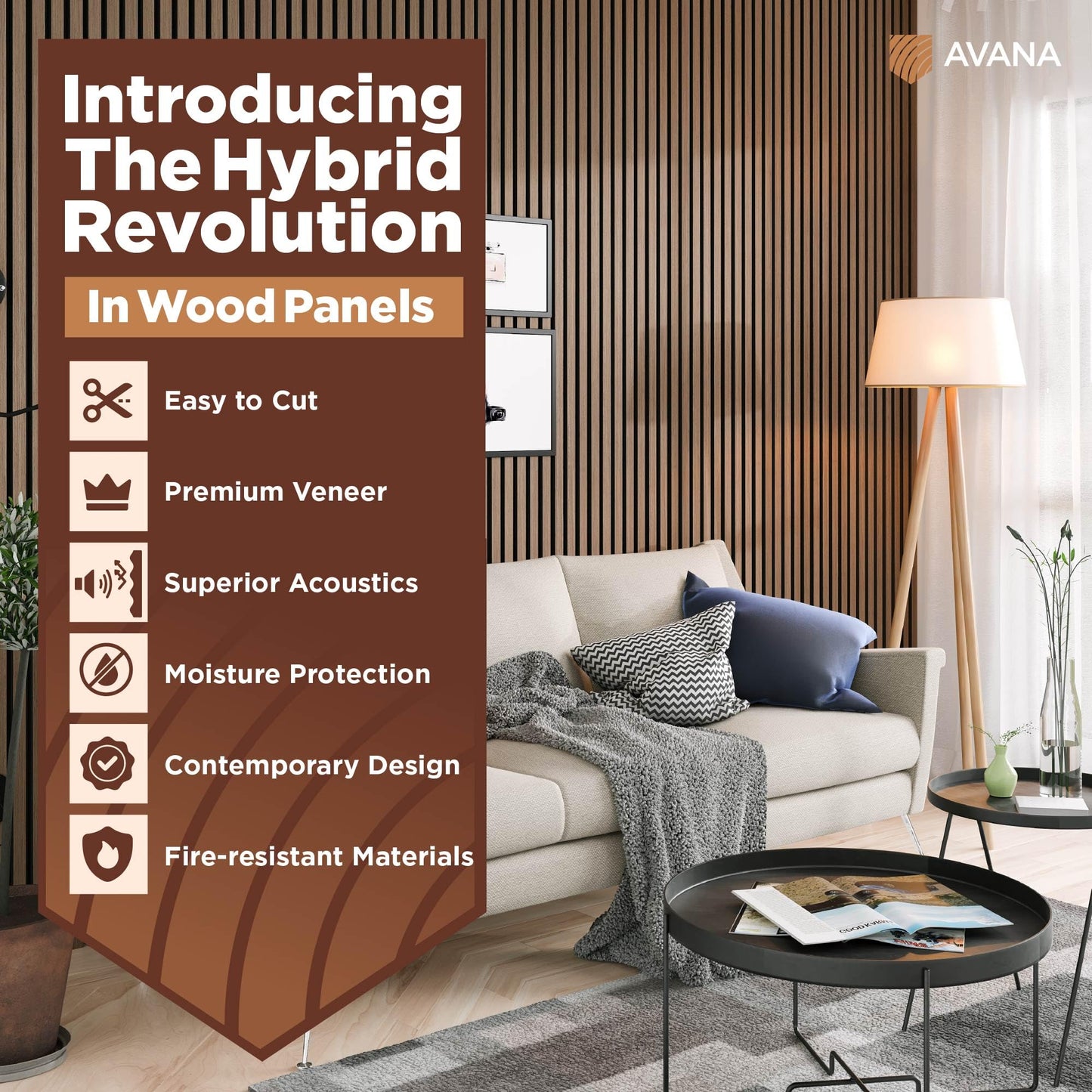 Avana Acoustic Wood Wall Panels – 93.2x11.25 Inch Panels – Fits 94x12 Layout – Smoke Walnut Acoustic Panels 2 PCs – Wall Panels for Interior Wall Decor for Homes, Offices – Wood Panels for Wall
