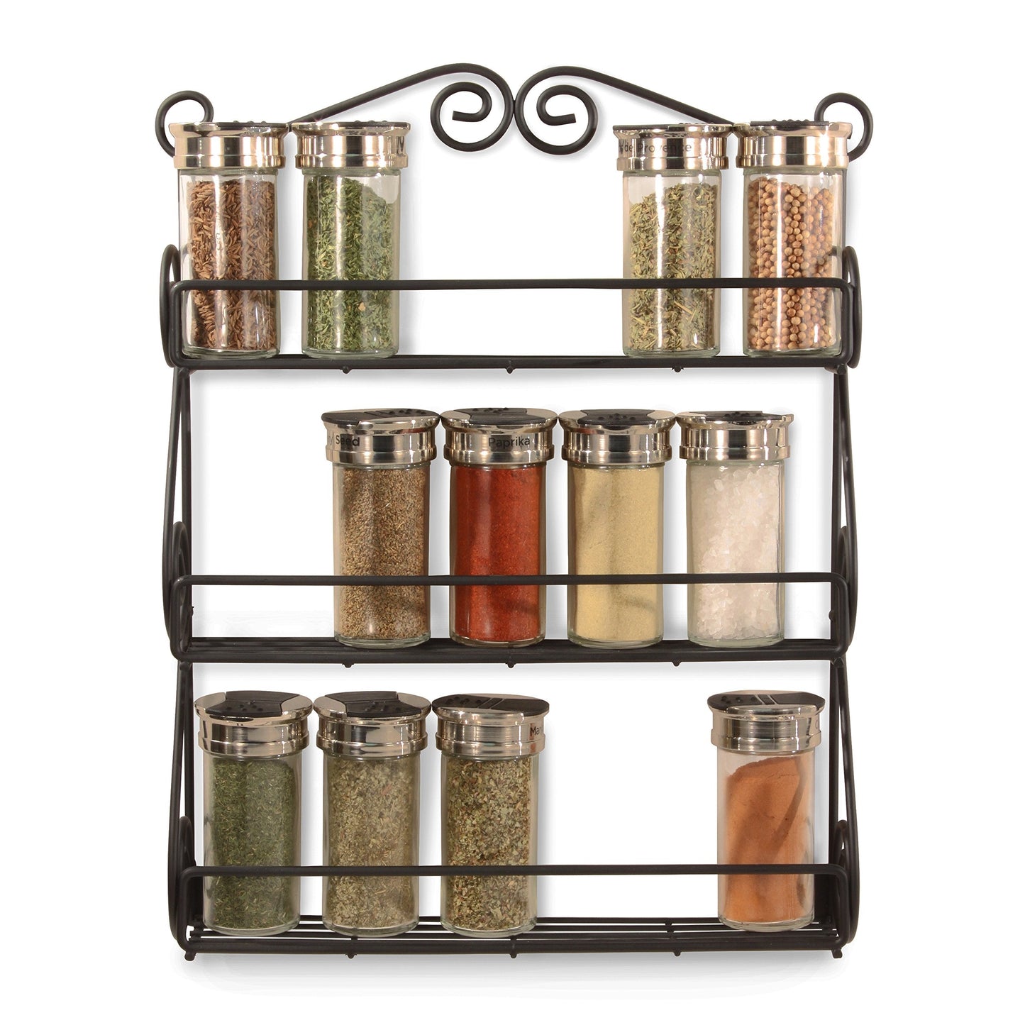 Spectrum Diversified Scroll Wall-Mounted Traditional Spice Rack Organizer for Cabinet & Kitchen, 3-Tier, Beauty & Nail Polish, 43710
