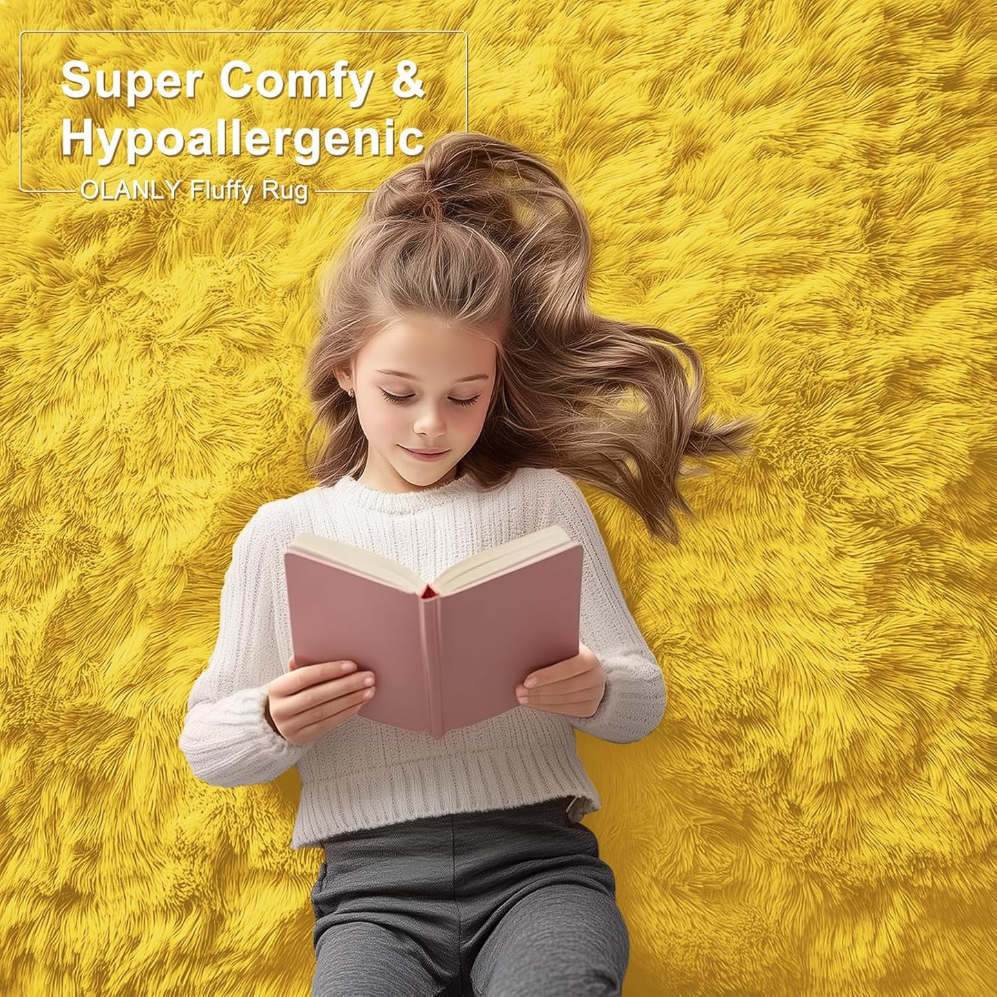 OLANLY Soft Fluffy Shaggy Runner Rug - Machine Washable 2x6 for Hallway, Bedroom, Nursery | Yellow Home Decor