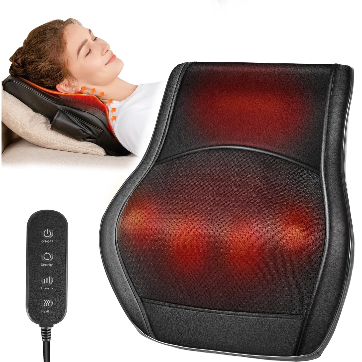Brelley Neck and Back Massager for Pain Relief Deep Tissue with Heat, Shiatsu Shoulder Massager with Bi-Directional Rotating Head for Neck, Back, Shoulders, and Legs