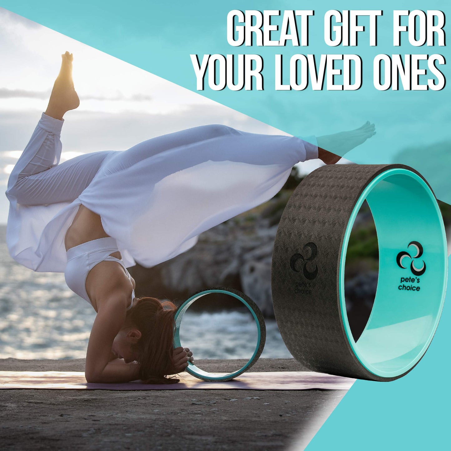 Yoga Wheel with Beginners Guide & Yoga Strap - Back Pain and Tension Relief. Comfy Roller for Stretching, Increase Flexibility. Home Exercise Kit. Ideal for Women Yogis. Improve your Posture.