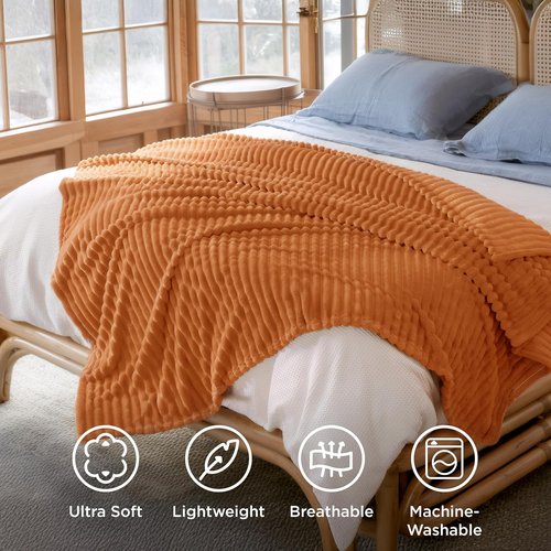 Bedsure GentleSoft Full Blanket - Cozy Orange Fleece Throw for Couch | Perfect Fall Gift, 84x90 Inches