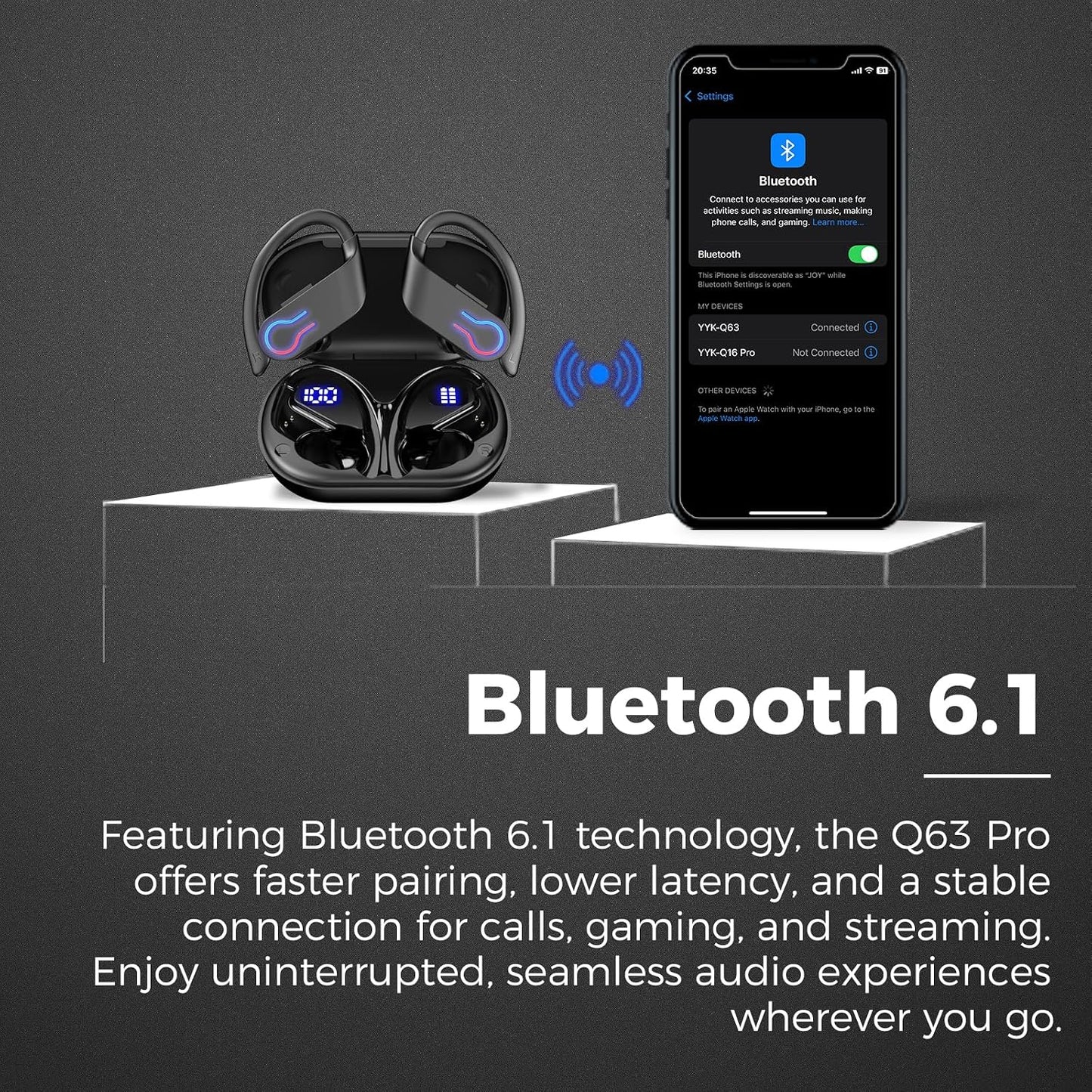 200H 6.1 IPX7 Wireless Bluetooth Earbuds with Playtime, Bluetooth Low Latency, Smart Noise Cancellation, Waterproof