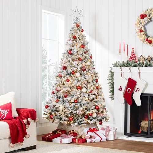 Best Choice Products 9ft Pre-Lit Snow Flocked Artificial Christmas Tree - Easy Assembly & Full Appearance