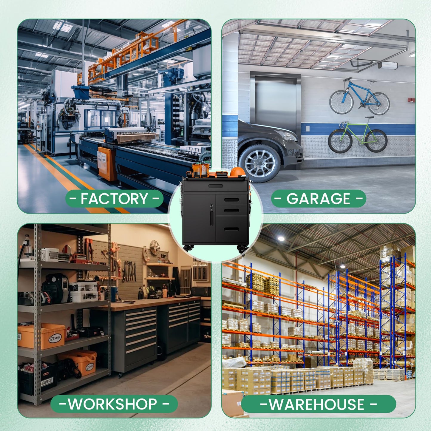 VIYET Garage Storage Cabinet,Metal Rolling Tool Cabinet with 2 Pegboard and 10 Hook,Heavy Duty Mechanics Tool Chest Storage for Workshop, Basement,Warehouse,Include Workbench Liner,Black