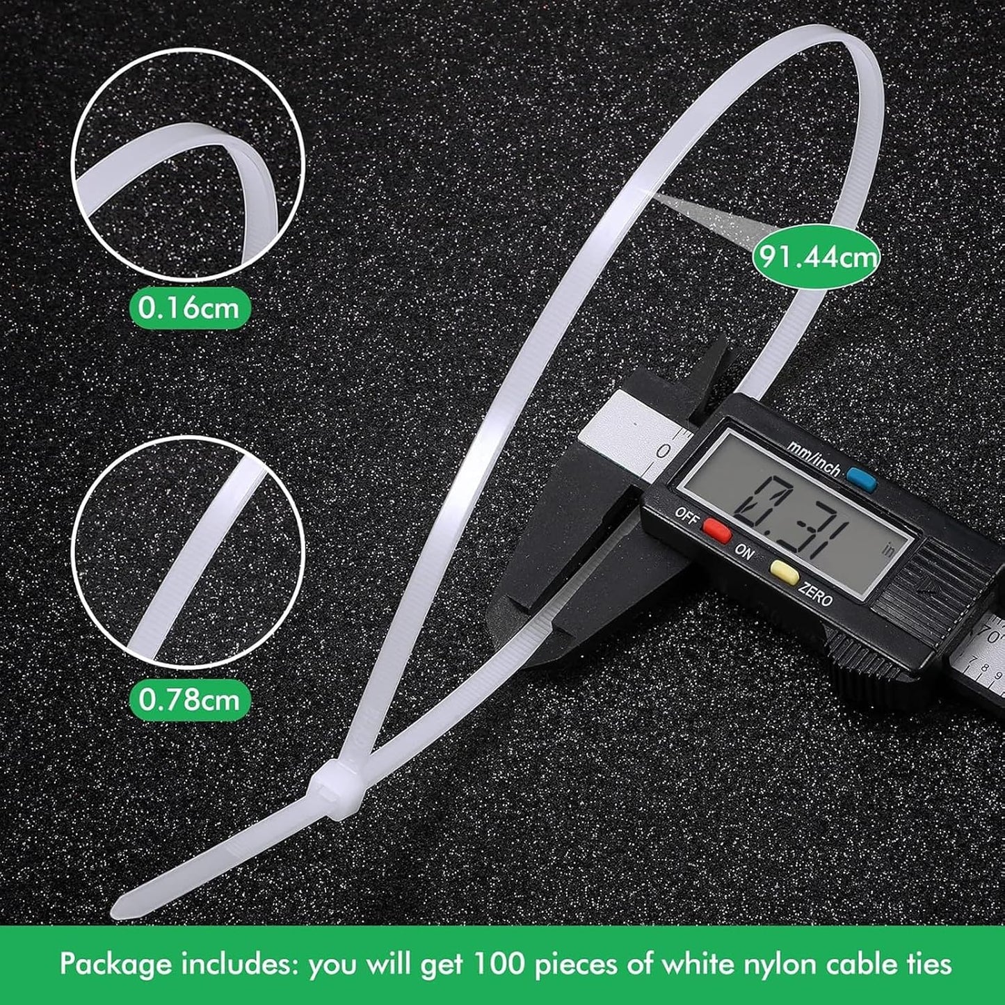 100 36 Inch Nuanchu Pcs White Zip Ties Heavy Duty Cable Ties for Indoor and Outdoor Binding Fences, Awnings Tying